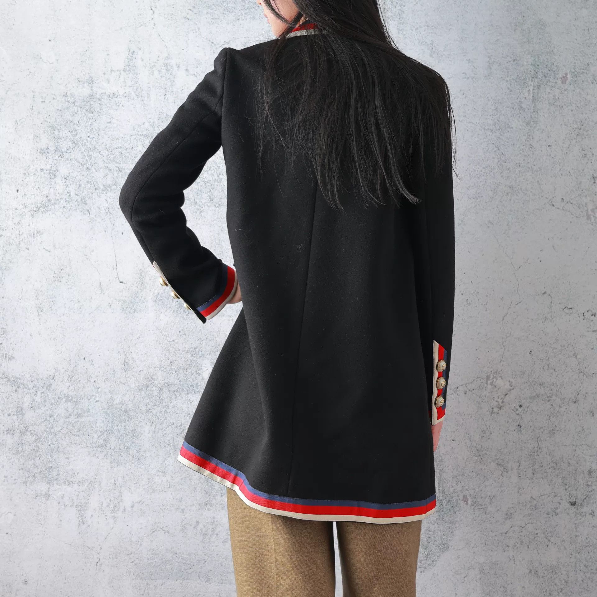 Gucci Gucci Black Wool Red Trim Long Coat Size S / US 4 / IT 40 - 3 Thumbnail