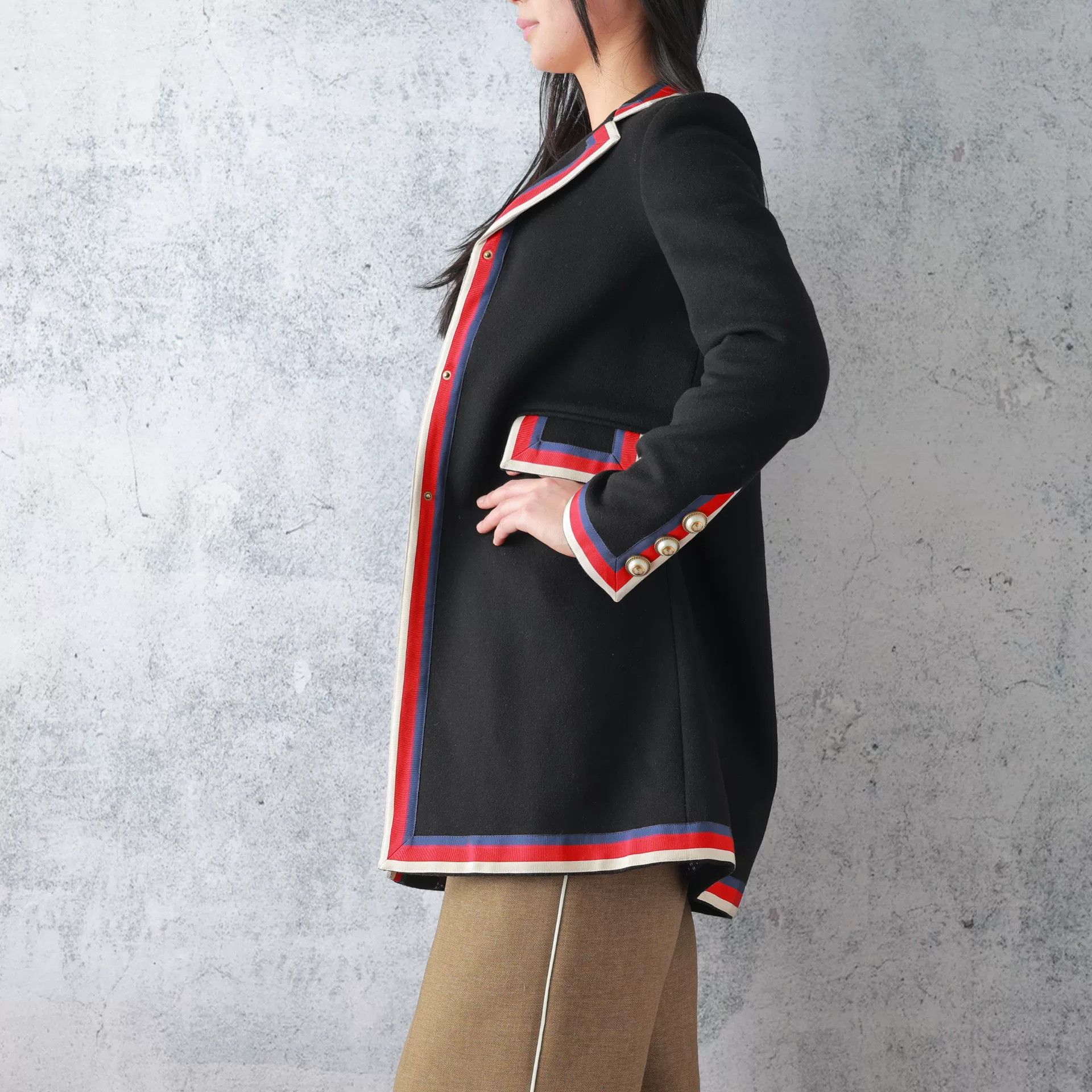 Gucci Gucci Black Wool Red Trim Long Coat Size S / US 4 / IT 40 - 4 Thumbnail