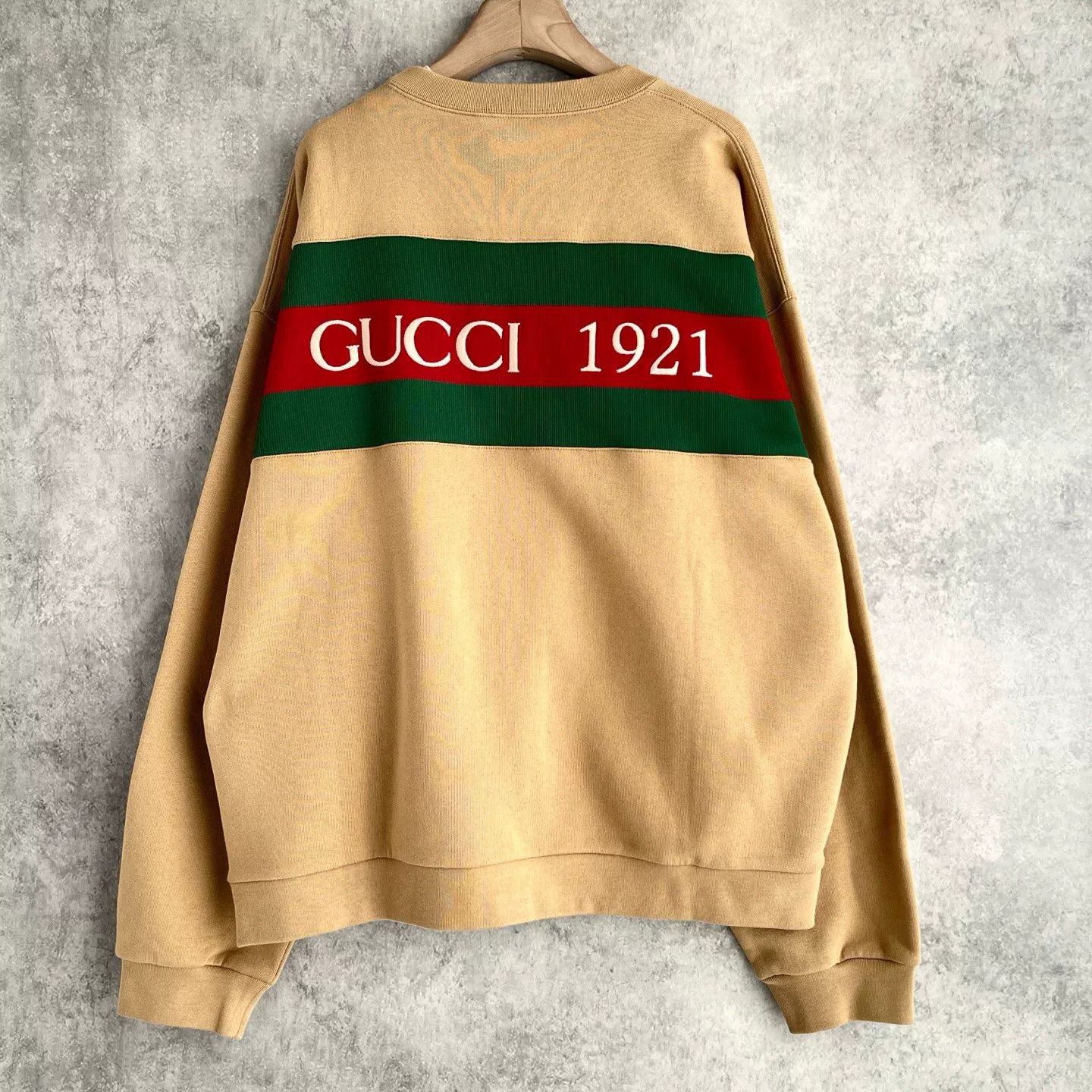 Gucci Gucci Camel Cotton Red-Green Stripe Fleece-Lined Sweatshirt Size US XL / EU 56 / 4 - 2 Thumbnail
