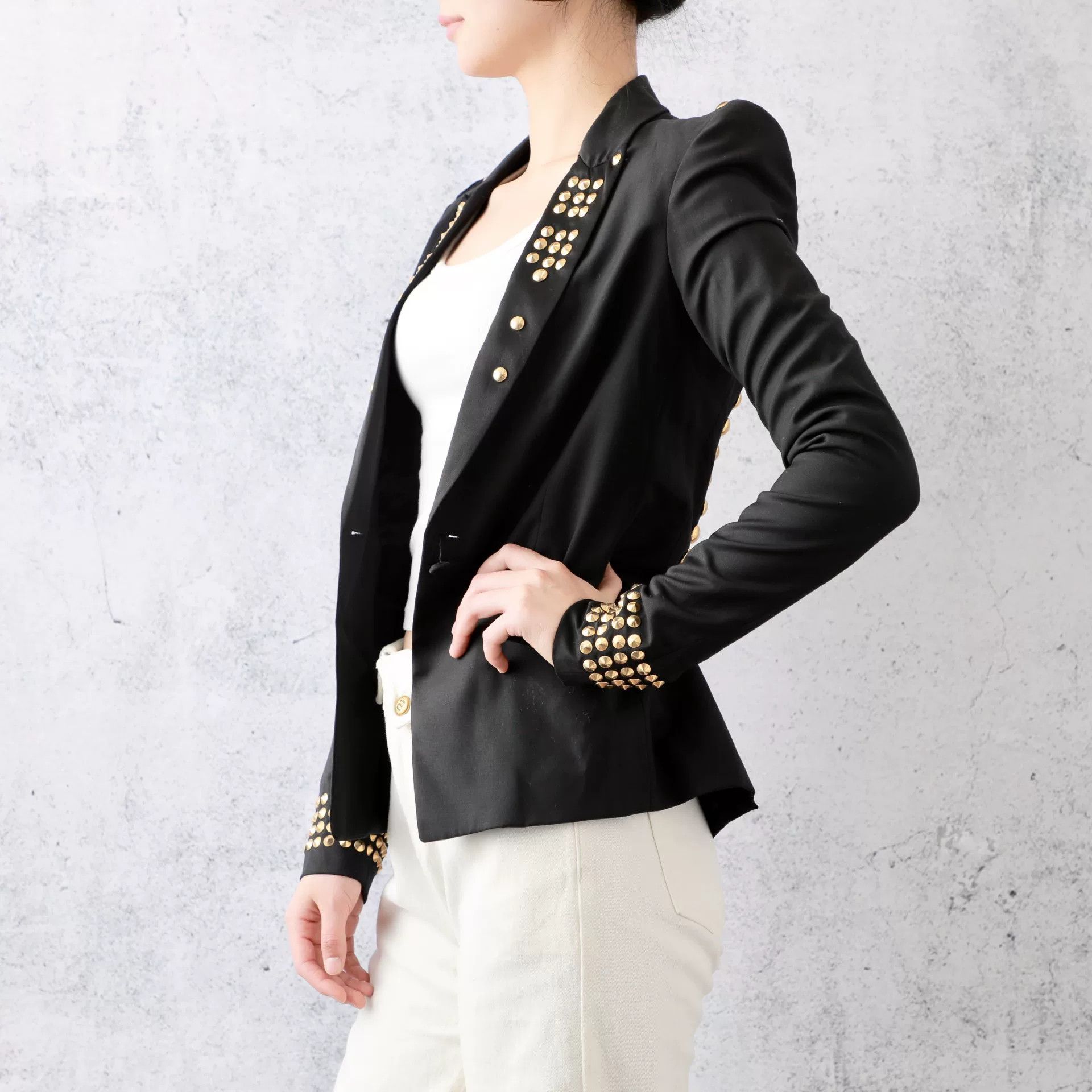 Givenchy GIVENCHY Black Rivet-Decorated Lapel Blazer Size XS / US 0-2 / IT 36-38 - 2 Thumbnail