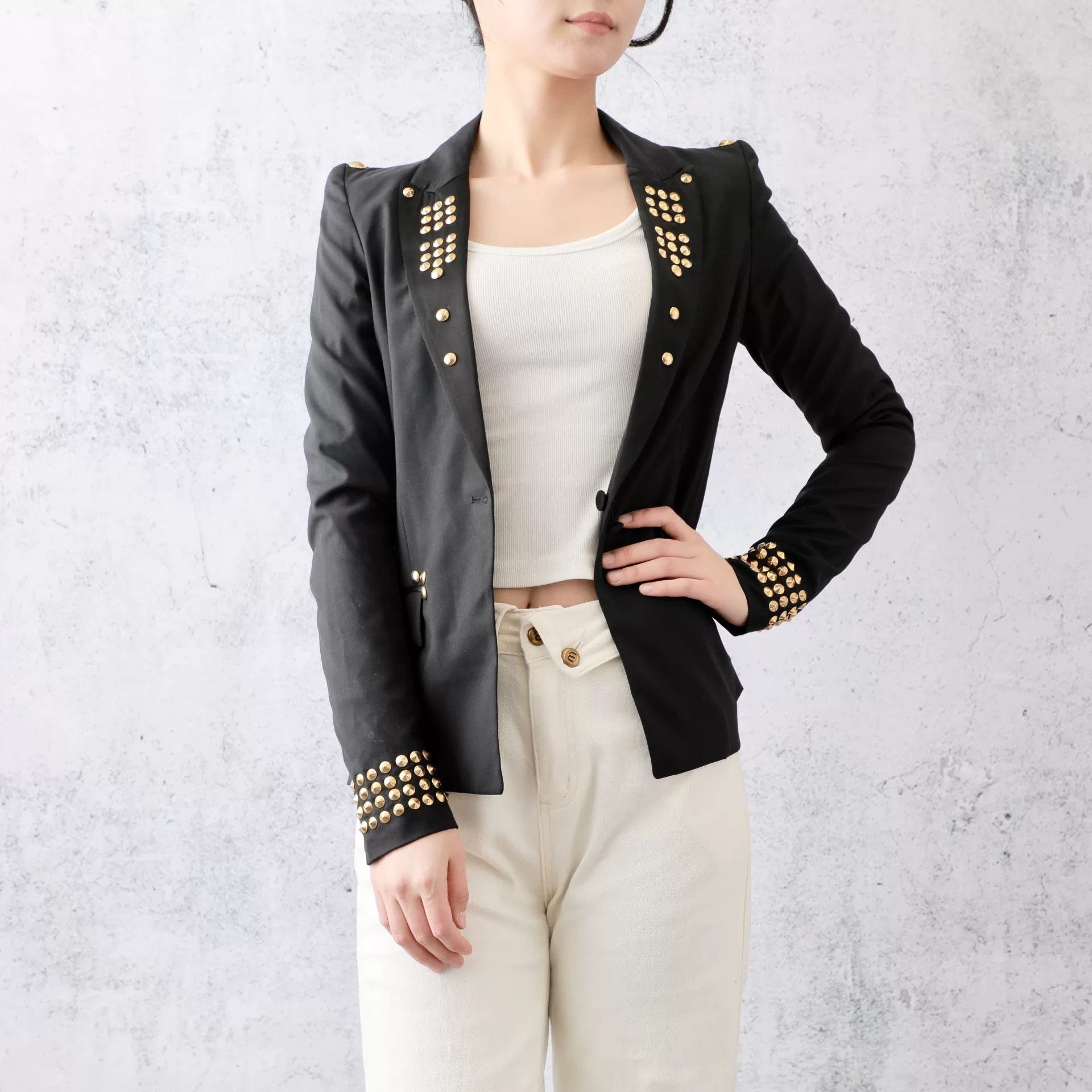Givenchy GIVENCHY Black Rivet-Decorated Lapel Blazer Size XS / US 0-2 / IT 36-38 - 6 Thumbnail