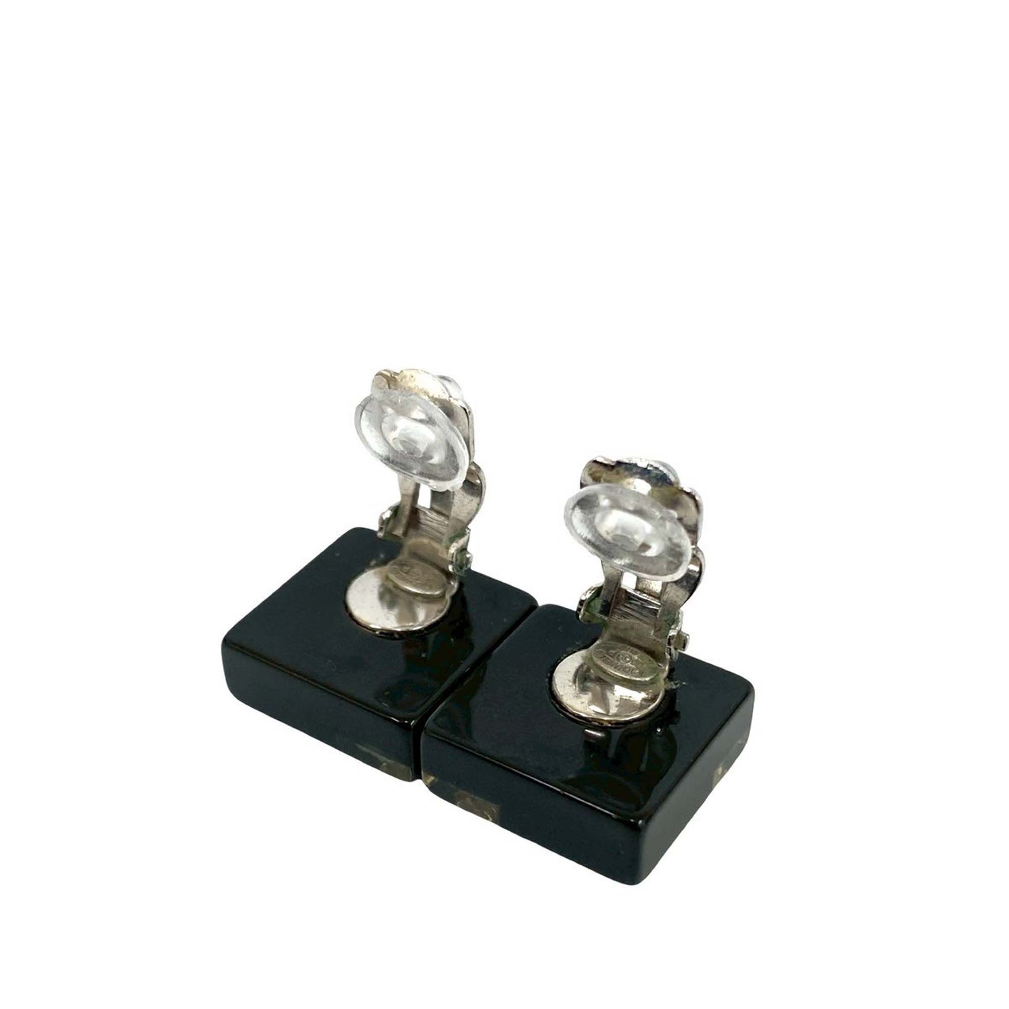 Chanel Chanel CC Resin Rhinestone Square Clip On Earrings Size ONE SIZE - 4 Thumbnail