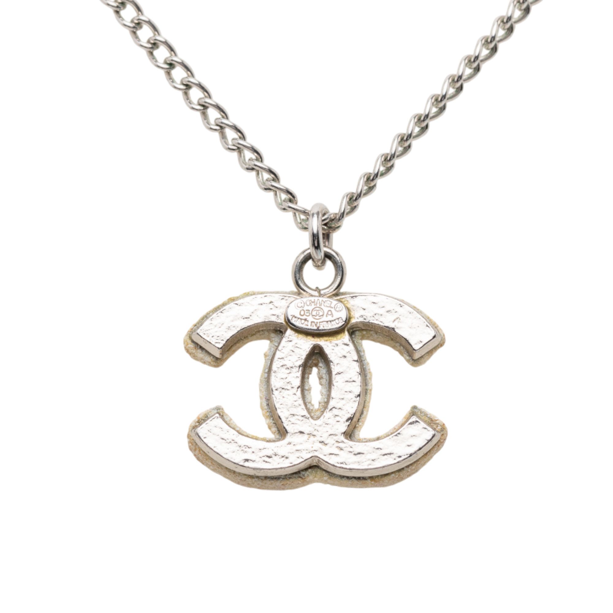 Chanel Chanel Silver Plated Textured CC Pendant Necklace Size ONE SIZE - 3 Thumbnail