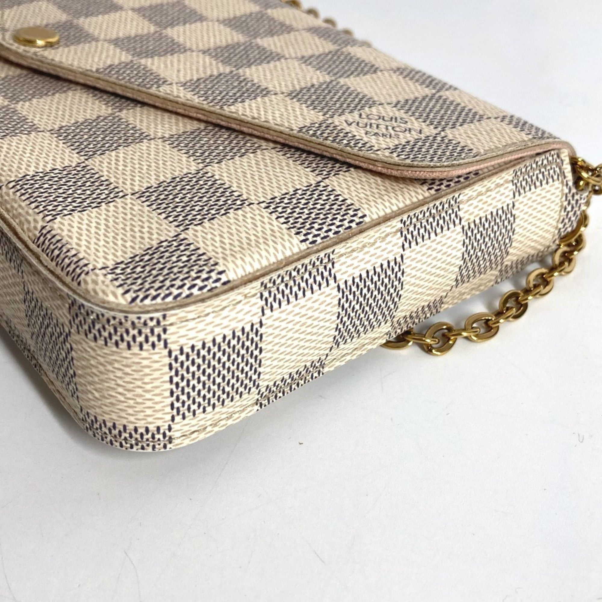 Louis Vuitton LOUIS VUITTON N63106 Damier Azur Pochette Felicie, a card case, wallet, coin purse, chain bag, long and canvas bag in Rose Ballerine pink. Size ONE SIZE - 6 Thumbnail