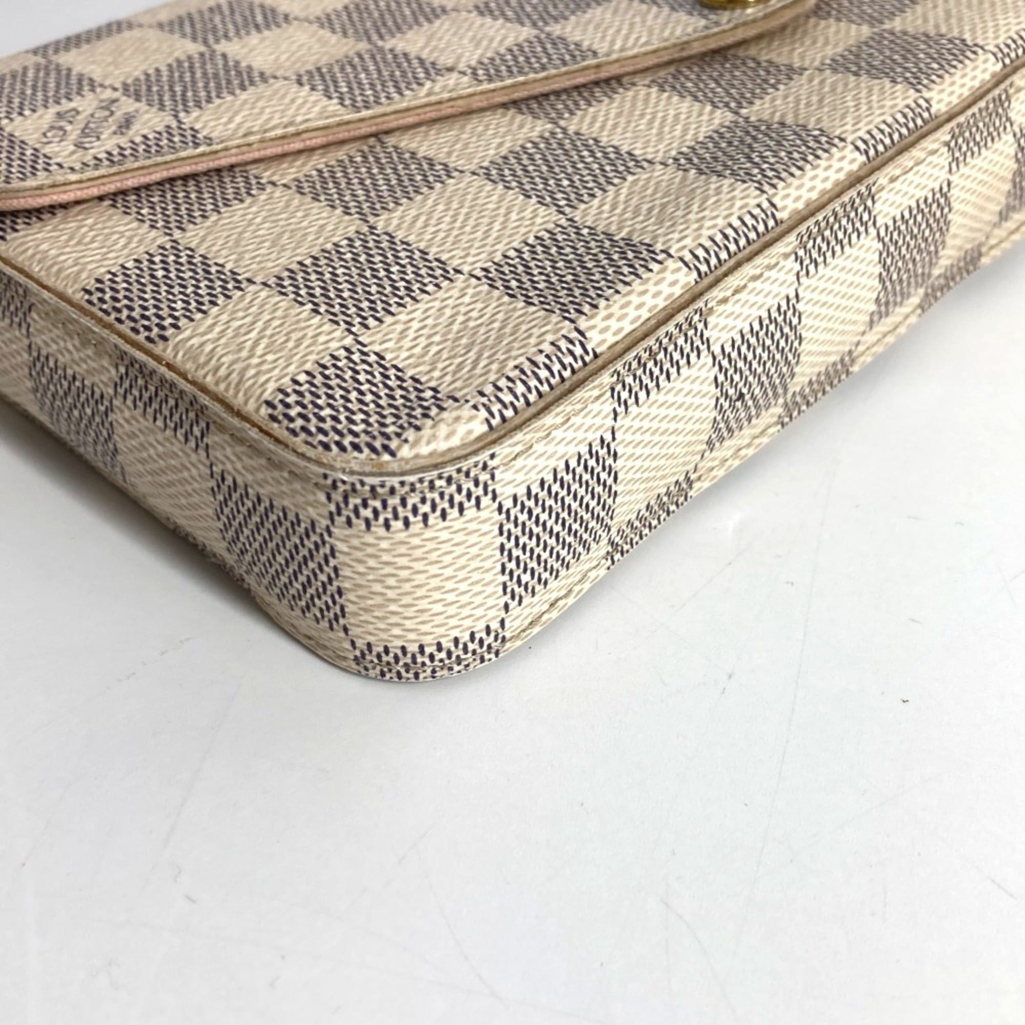 Louis Vuitton LOUIS VUITTON N63106 Damier Azur Pochette Felicie, a card case, wallet, coin purse, chain bag, long and canvas bag in Rose Ballerine pink. Size ONE SIZE - 4 Thumbnail
