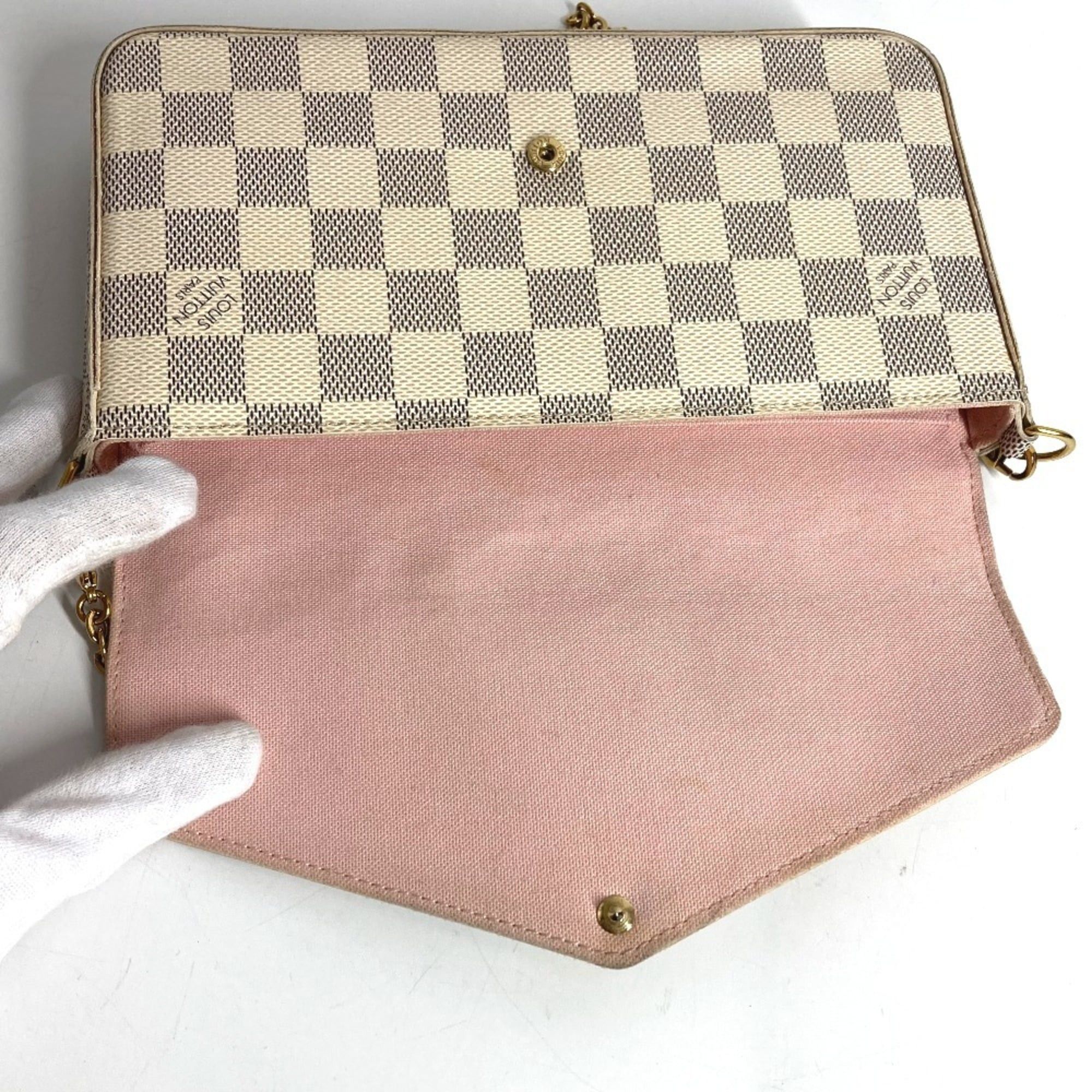 Louis Vuitton LOUIS VUITTON N63106 Damier Azur Pochette Felicie, a card case, wallet, coin purse, chain bag, long and canvas bag in Rose Ballerine pink. Size ONE SIZE - 9 Thumbnail