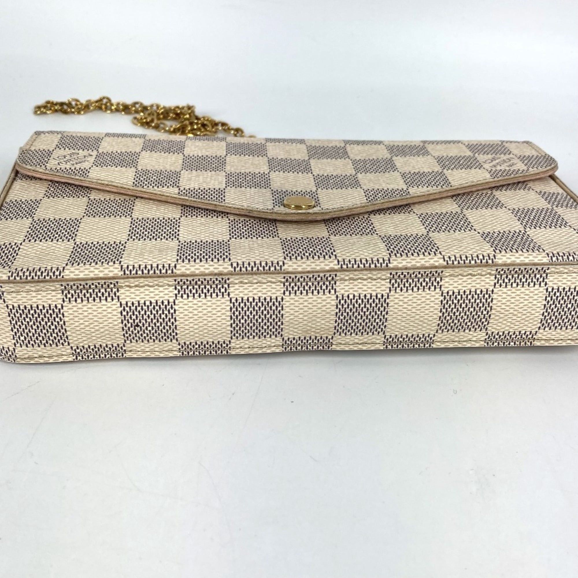 Louis Vuitton LOUIS VUITTON N63106 Damier Azur Pochette Felicie, a card case, wallet, coin purse, chain bag, long and canvas bag in Rose Ballerine pink. Size ONE SIZE - 7 Thumbnail