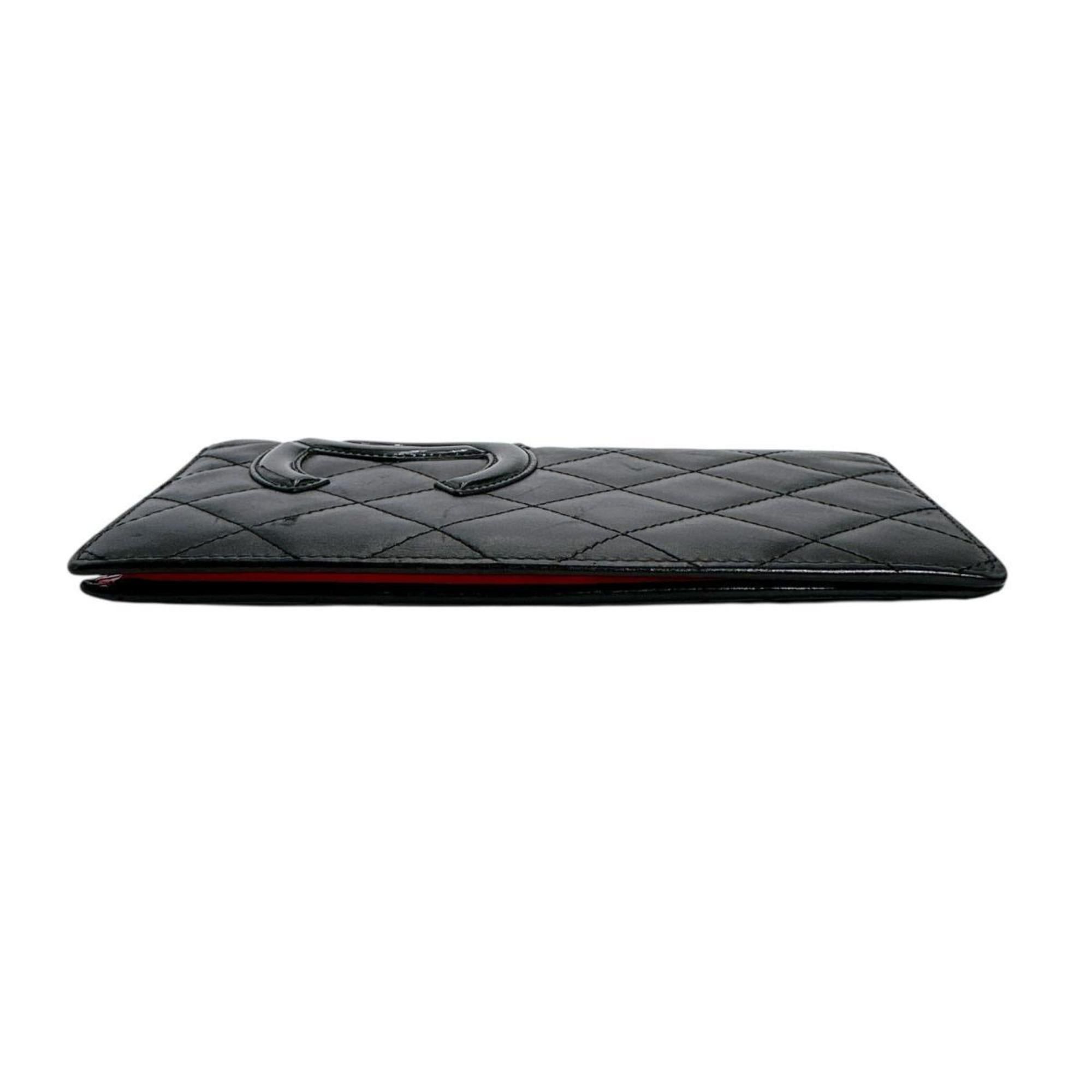 Chanel CHANEL Cambon Matelasse Coco Mark Leather Bifold Wallet in Black Size ONE SIZE - 3 Thumbnail