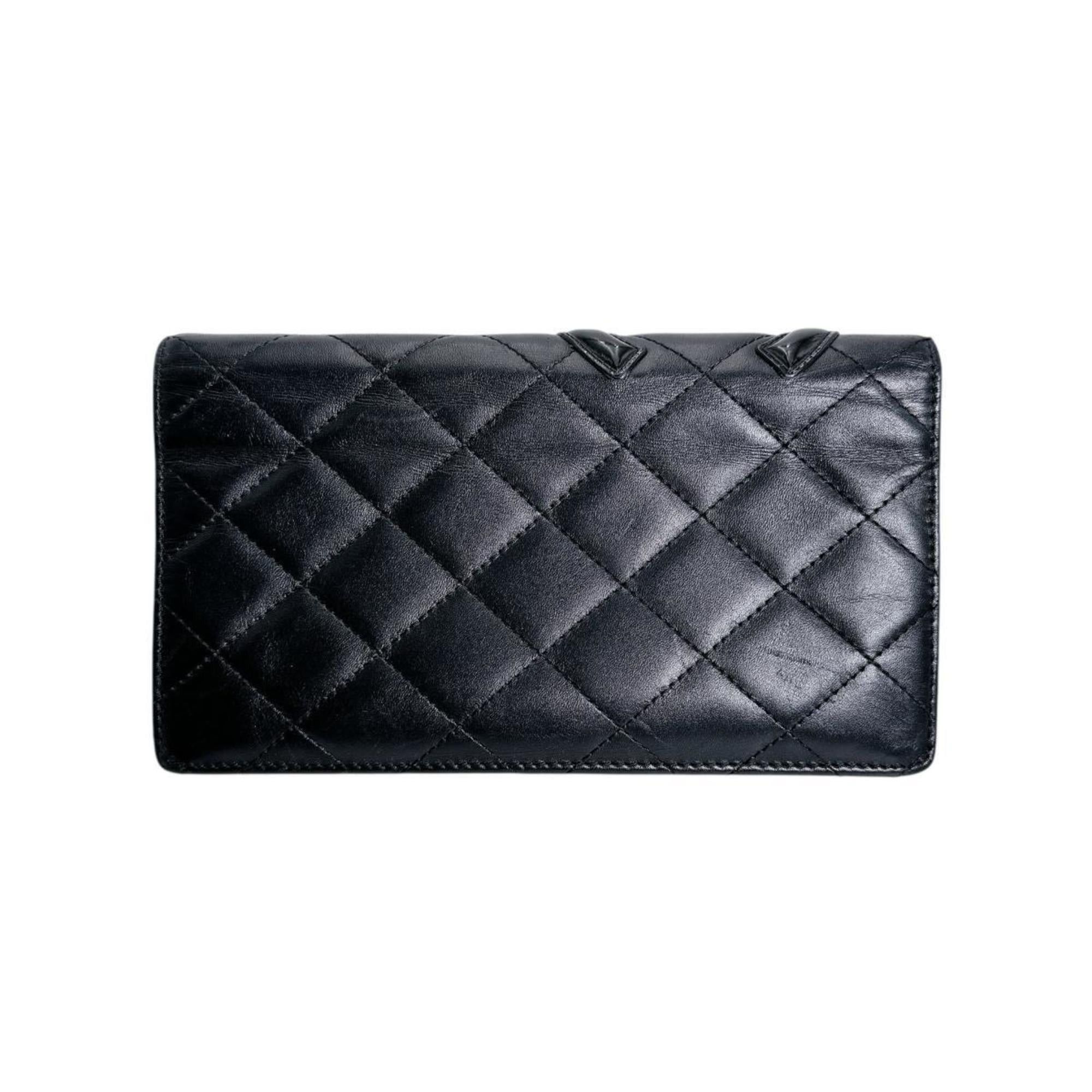 Chanel CHANEL Cambon Matelasse Coco Mark Leather Bifold Wallet in Black Size ONE SIZE - 2 Thumbnail