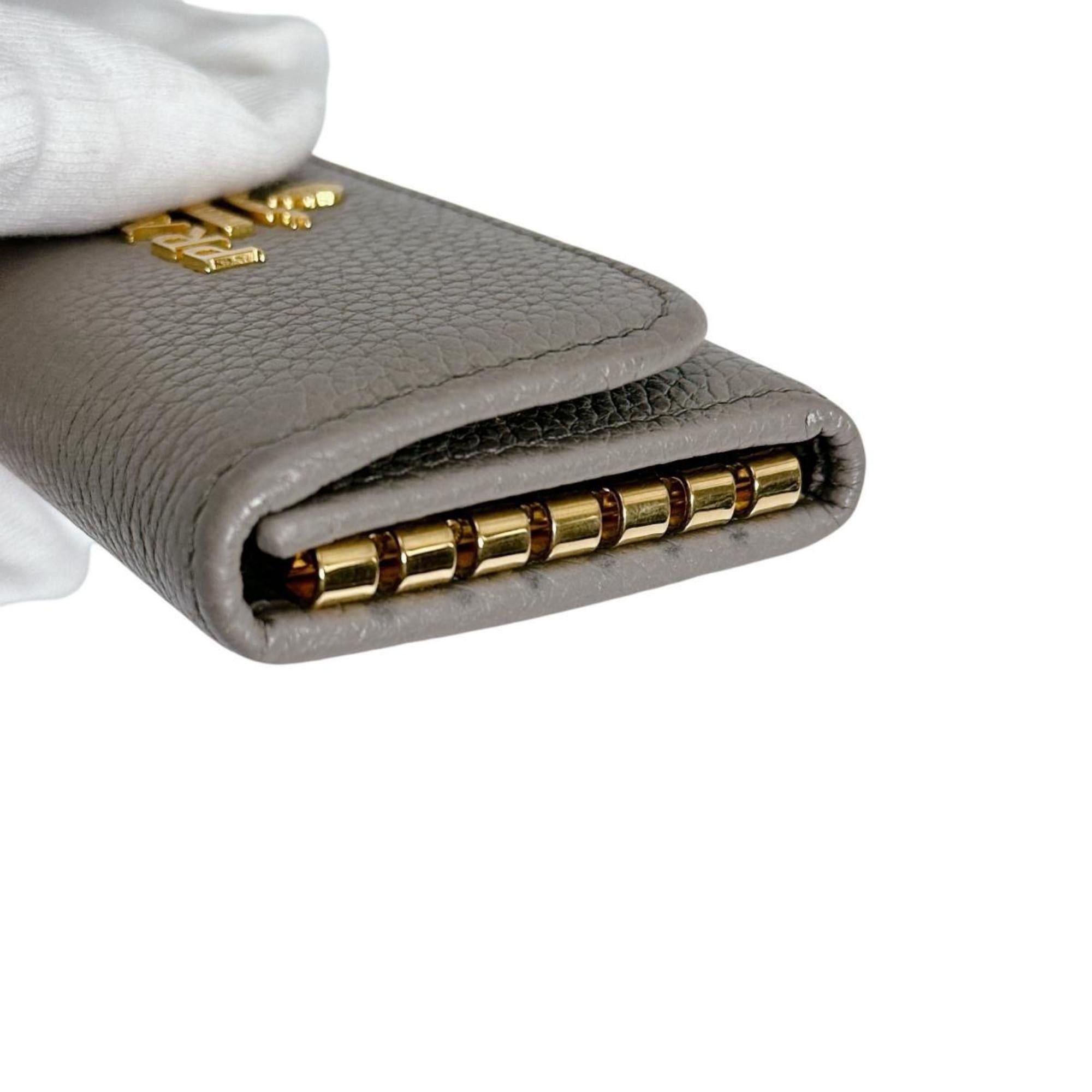 Prada Prada 6-Key Key Case, Vitello Grain Leather and Saffiano Leather, 1PG222, Greige Size ONE SIZE - 10 Thumbnail