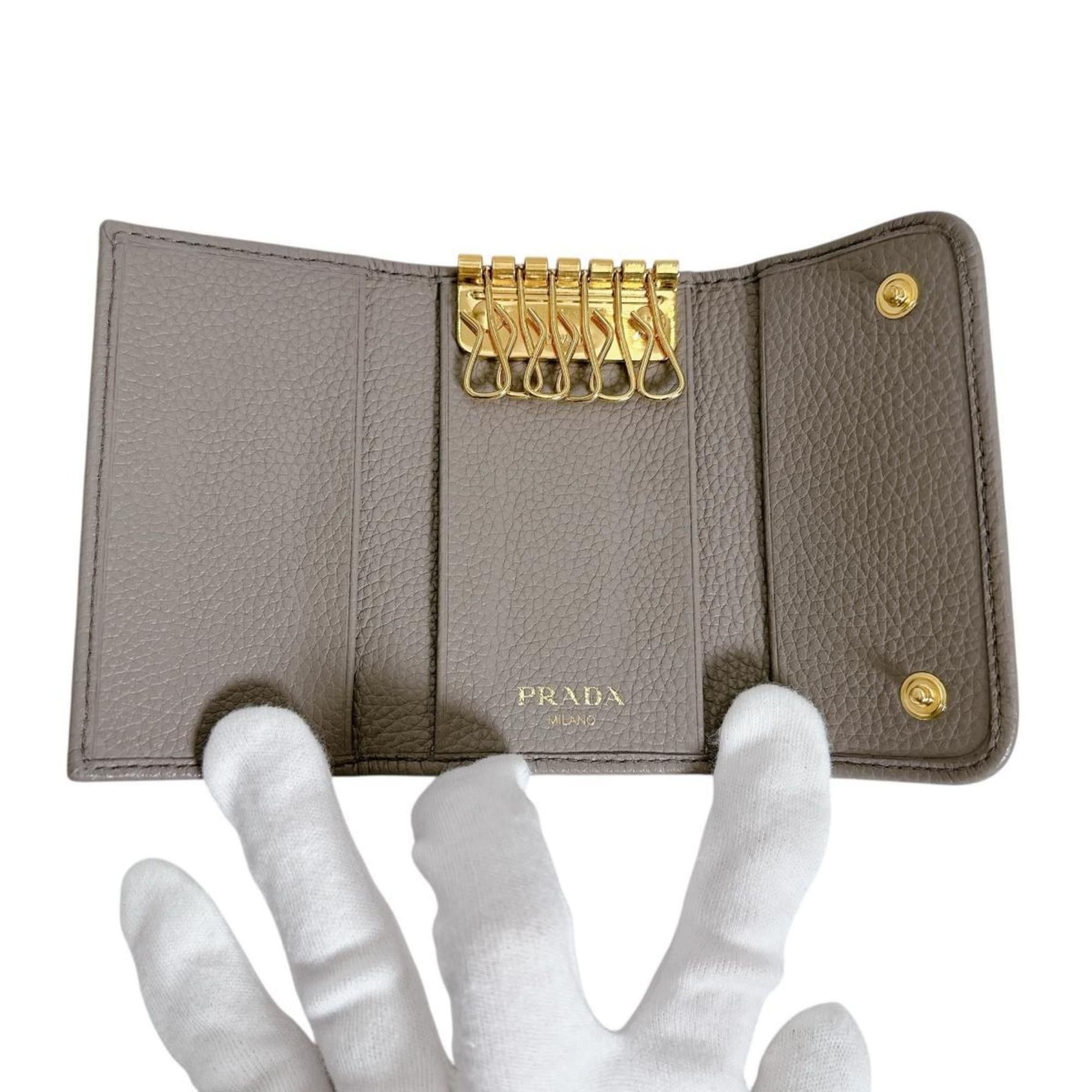 Prada Prada 6-Key Key Case, Vitello Grain Leather and Saffiano Leather, 1PG222, Greige Size ONE SIZE - 12 Thumbnail