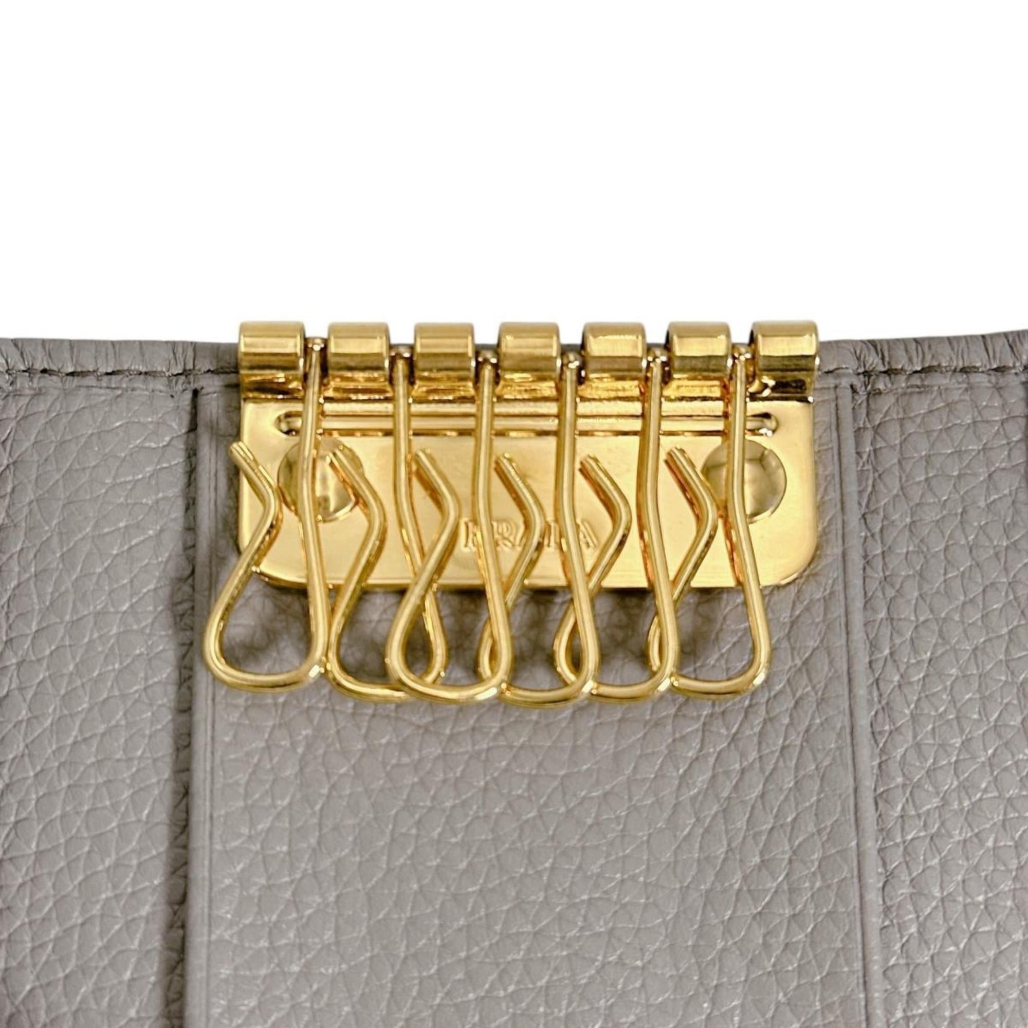 Prada Prada 6-Key Key Case, Vitello Grain Leather and Saffiano Leather, 1PG222, Greige Size ONE SIZE - 13 Thumbnail