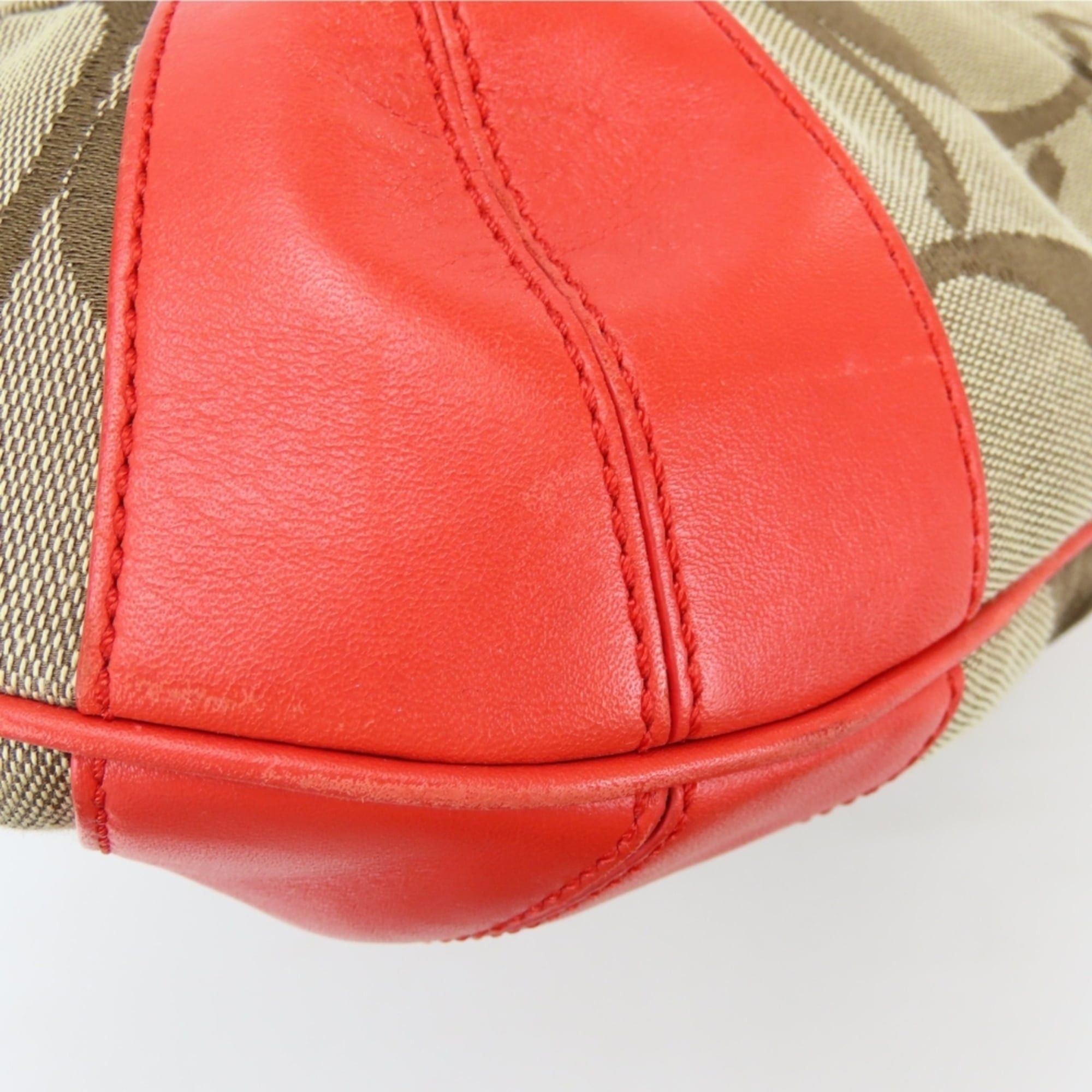 Coach Coach 11600 Signature Canvas and Leather Shoulder Bag in Beige, Pink, Red. Women's. Size ONE SIZE - 6 Thumbnail
