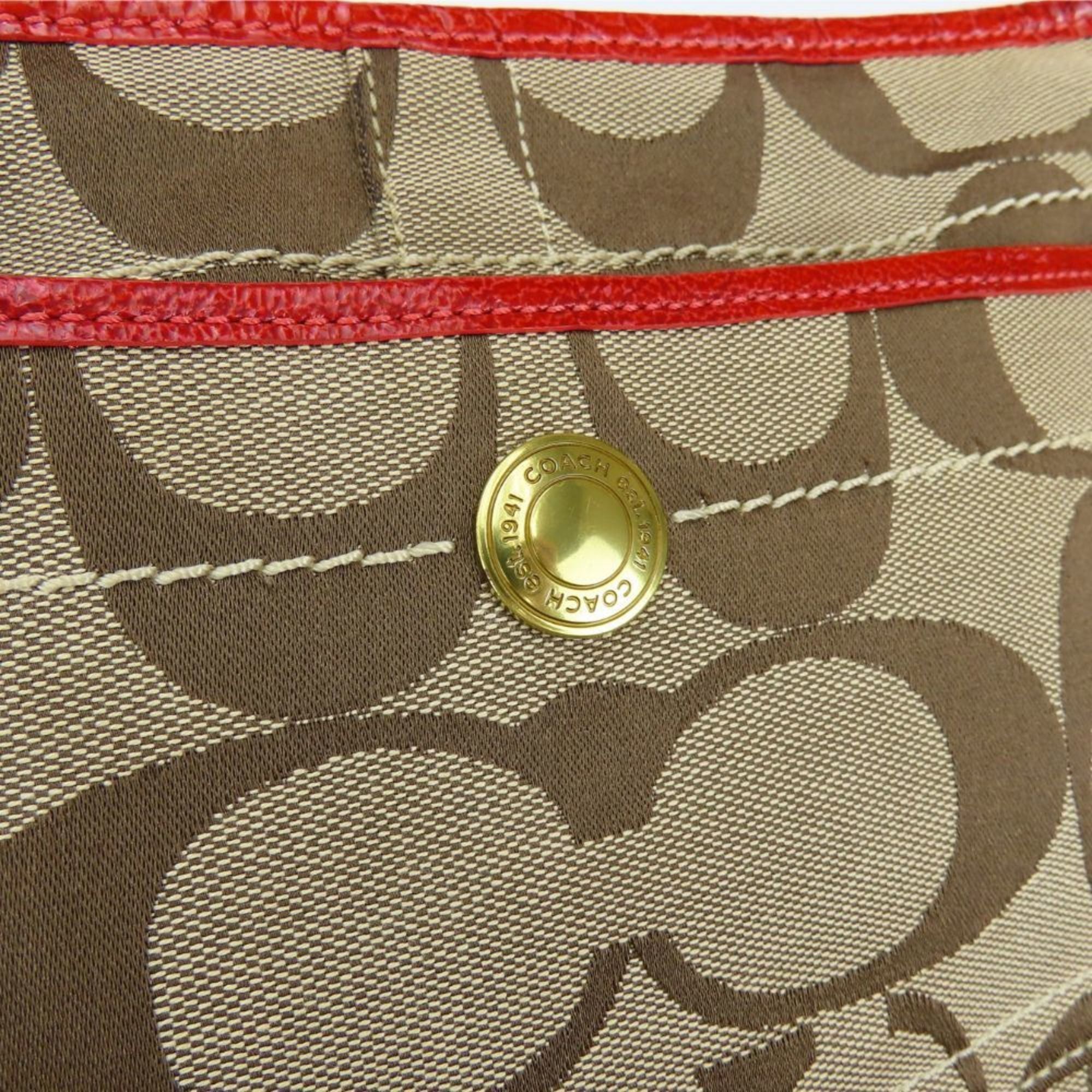 Coach Coach 11600 Signature Canvas and Leather Shoulder Bag in Beige, Pink, Red. Women's. Size ONE SIZE - 10 Thumbnail