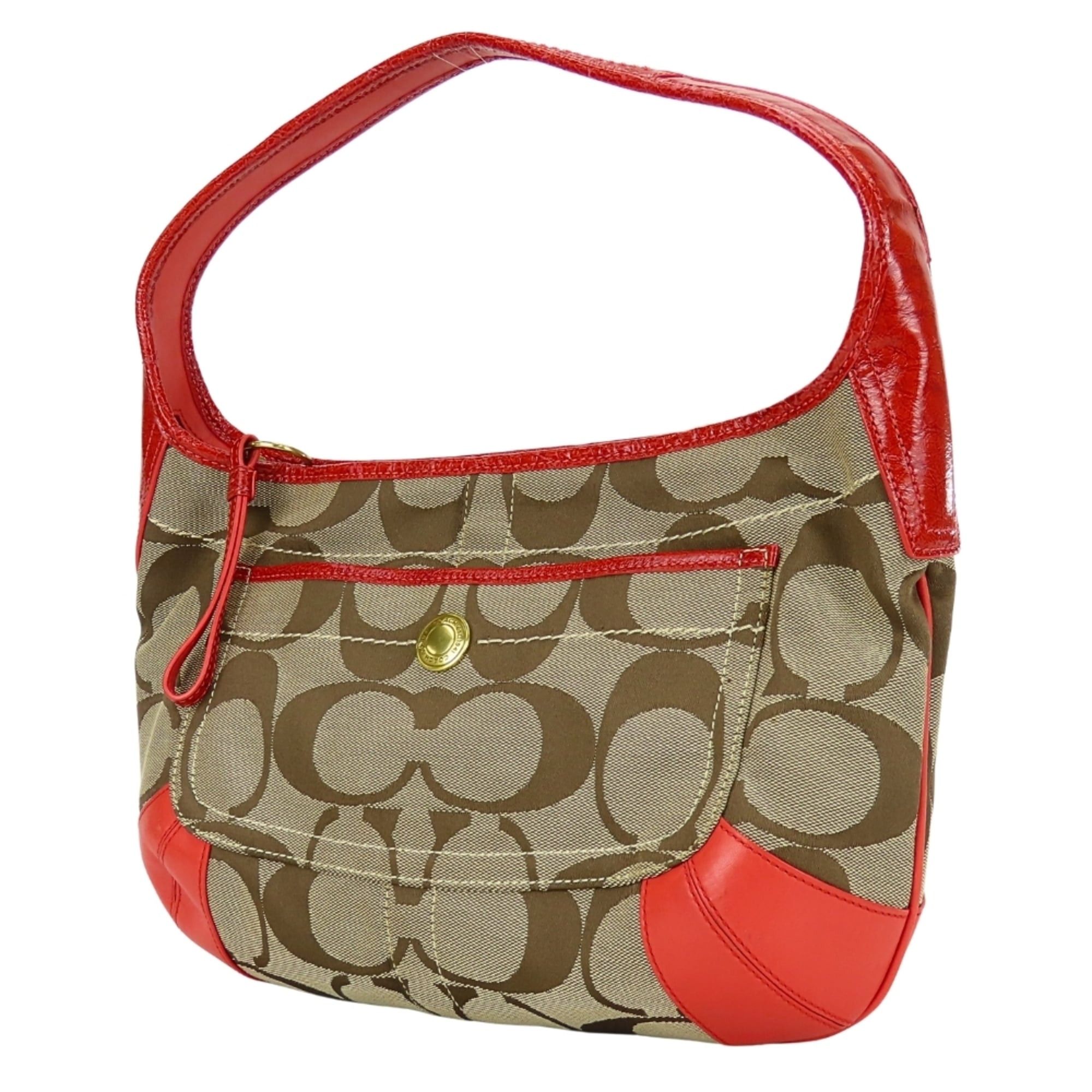 Coach Coach 11600 Signature Canvas and Leather Shoulder Bag in Beige, Pink, Red. Women's. Size ONE SIZE - 3 Thumbnail