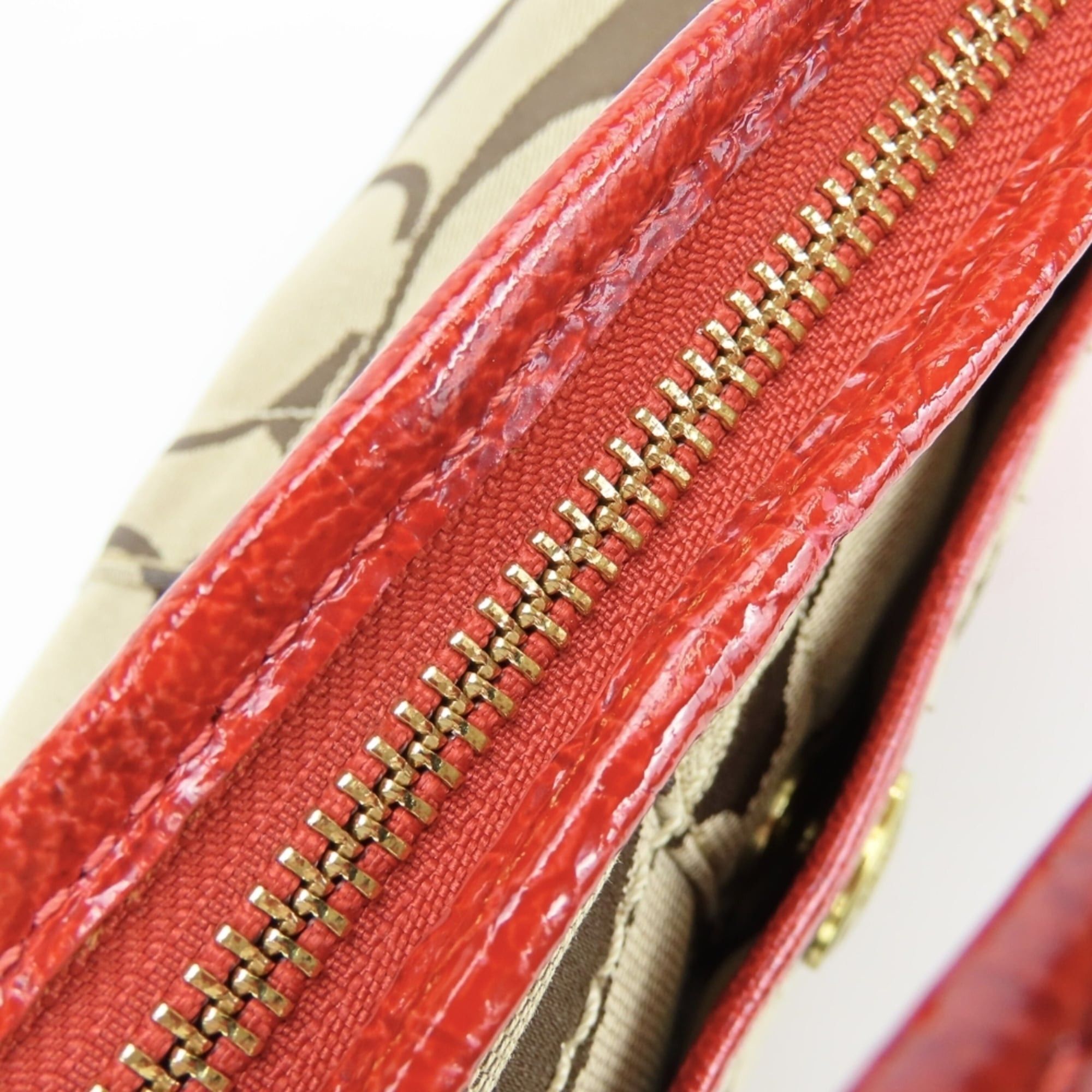 Coach Coach 11600 Signature Canvas and Leather Shoulder Bag in Beige, Pink, Red. Women's. Size ONE SIZE - 17 Thumbnail