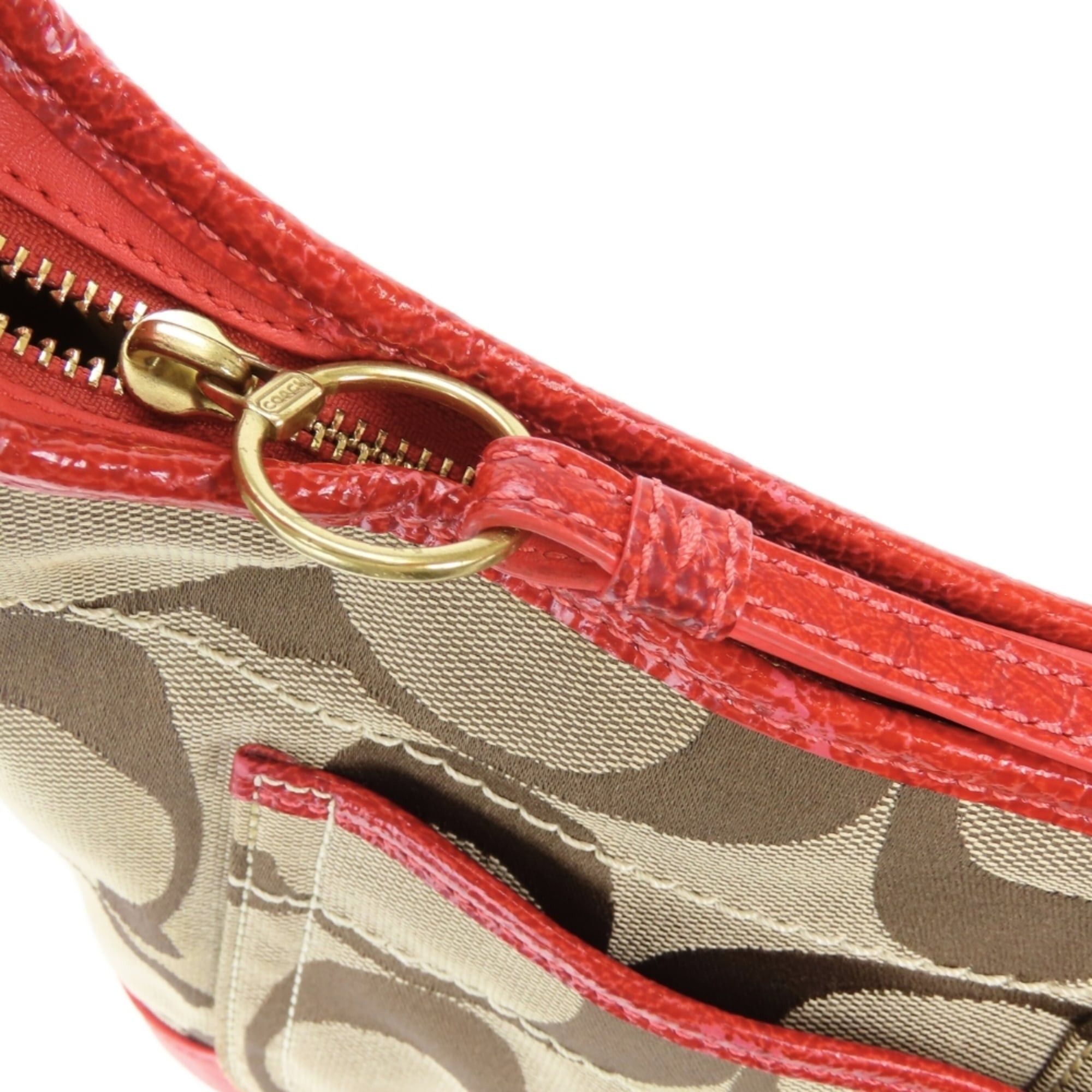 Coach Coach 11600 Signature Canvas and Leather Shoulder Bag in Beige, Pink, Red. Women's. Size ONE SIZE - 18 Thumbnail