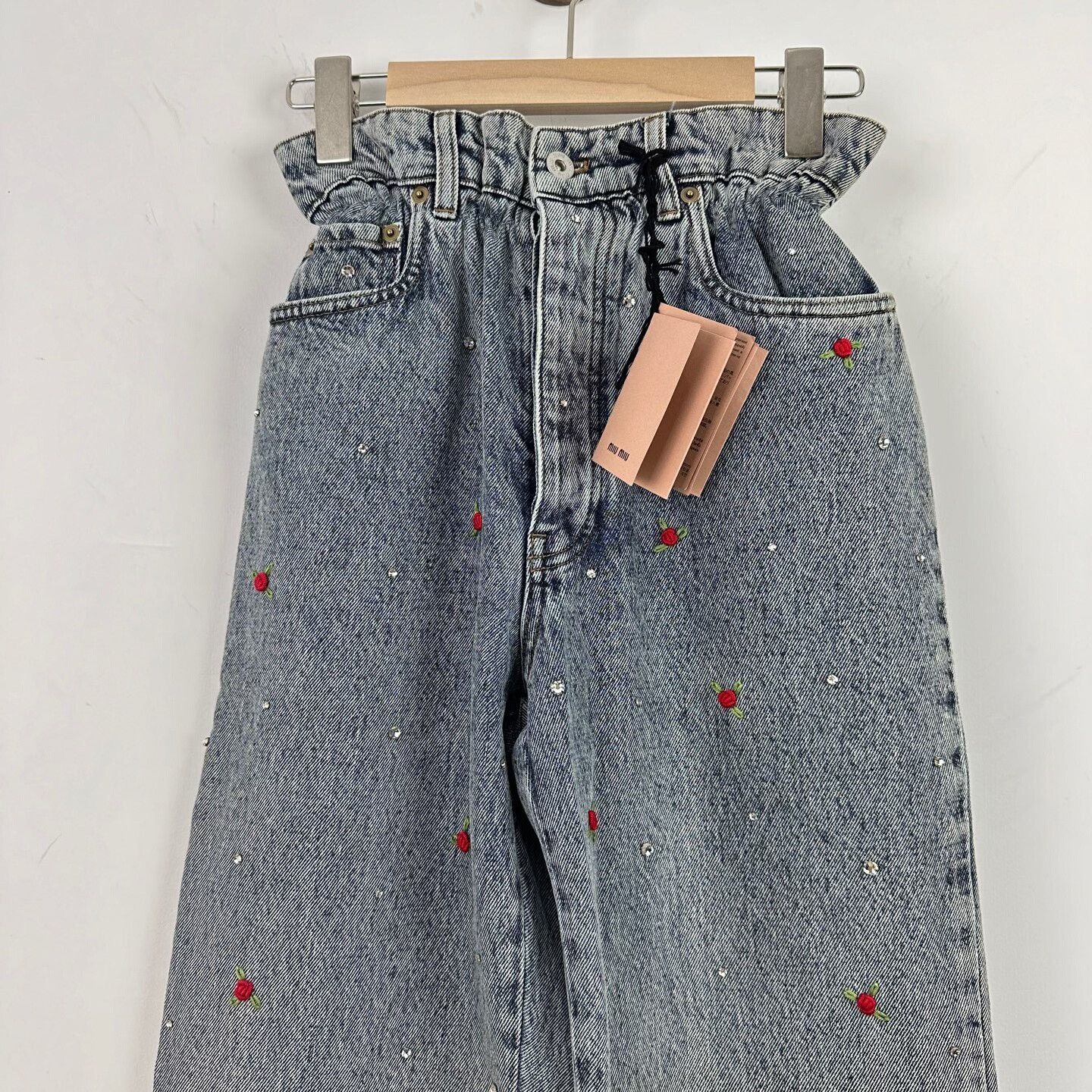 Miu Miu Miu Miu Embroidered Denim Pants with Crystals Size 24" / US 00 / IT 34 - 4 Thumbnail