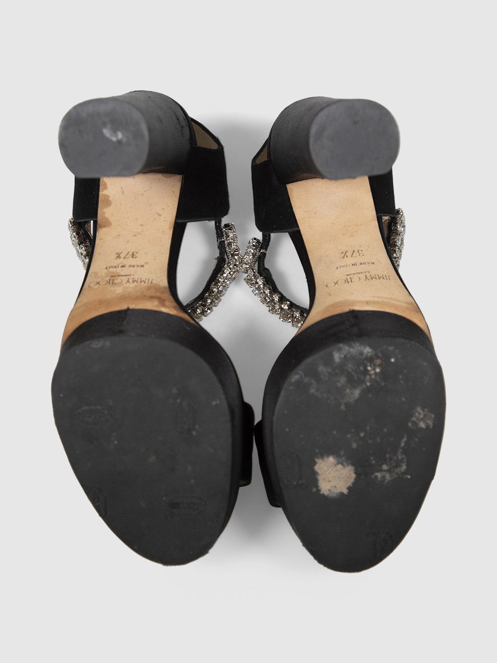 Jimmy Choo Black Satin Crystal Platform Sandals Size US 7.5 / IT 37.5 - 4 Thumbnail