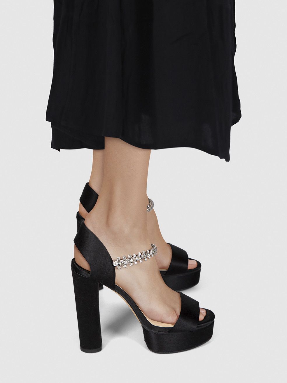 Jimmy Choo Black Satin Crystal Platform Sandals Size US 7.5 / IT 37.5 - 2 Thumbnail