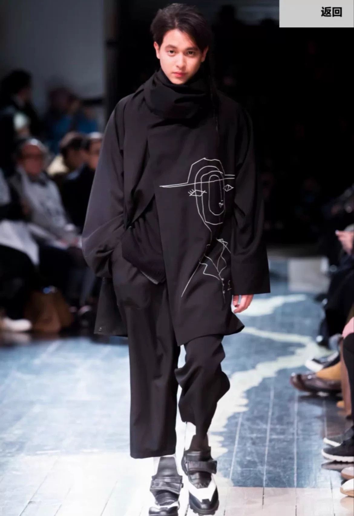 Yohji Yamamoto Yohji Yamamoto Black Scarf with Design Size ONE SIZE - 5 Thumbnail