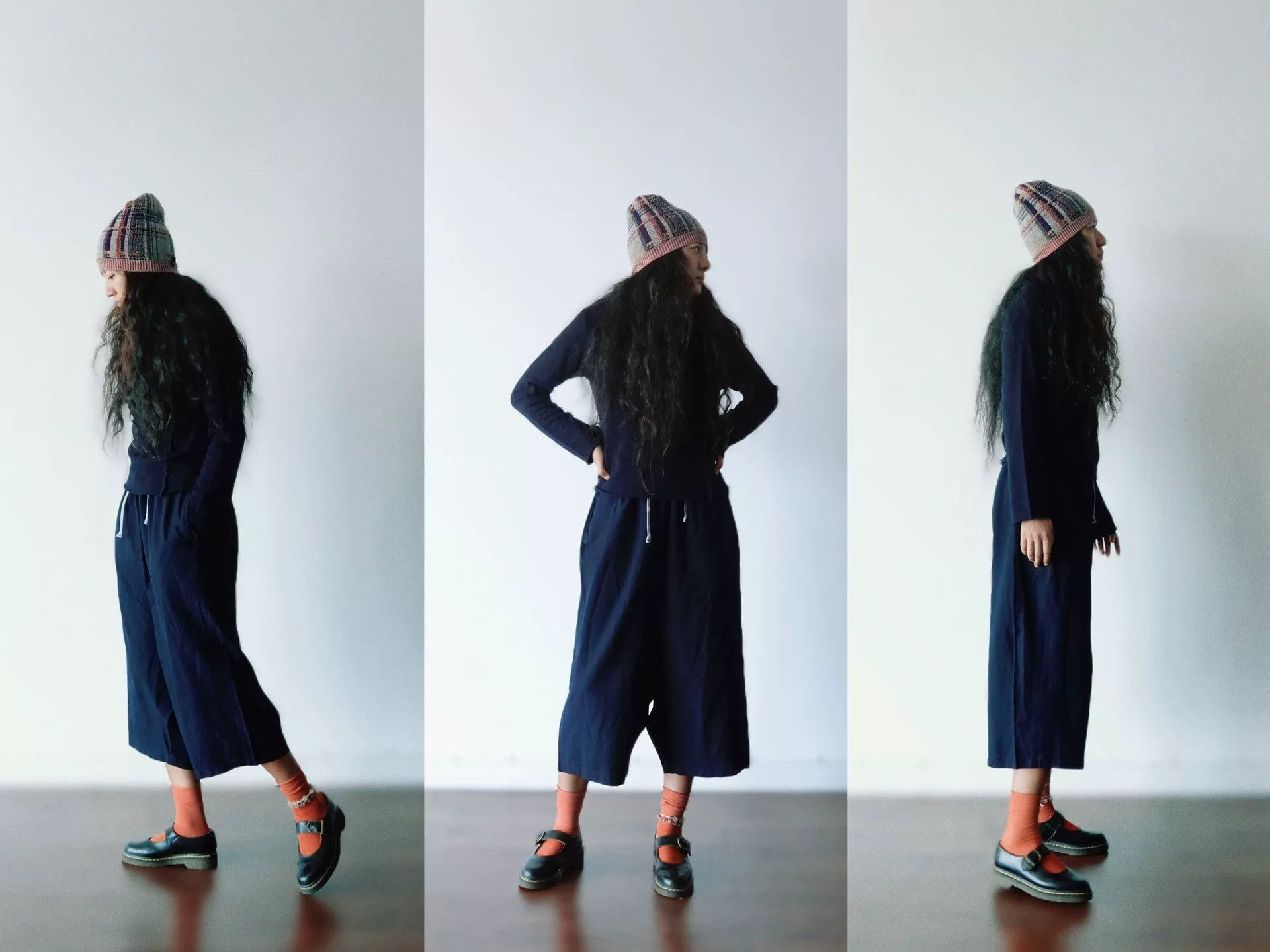 Comme des Garcons ComCom Navy Blue Wide-Leg Cropped Pants Size 22" - 2 Thumbnail