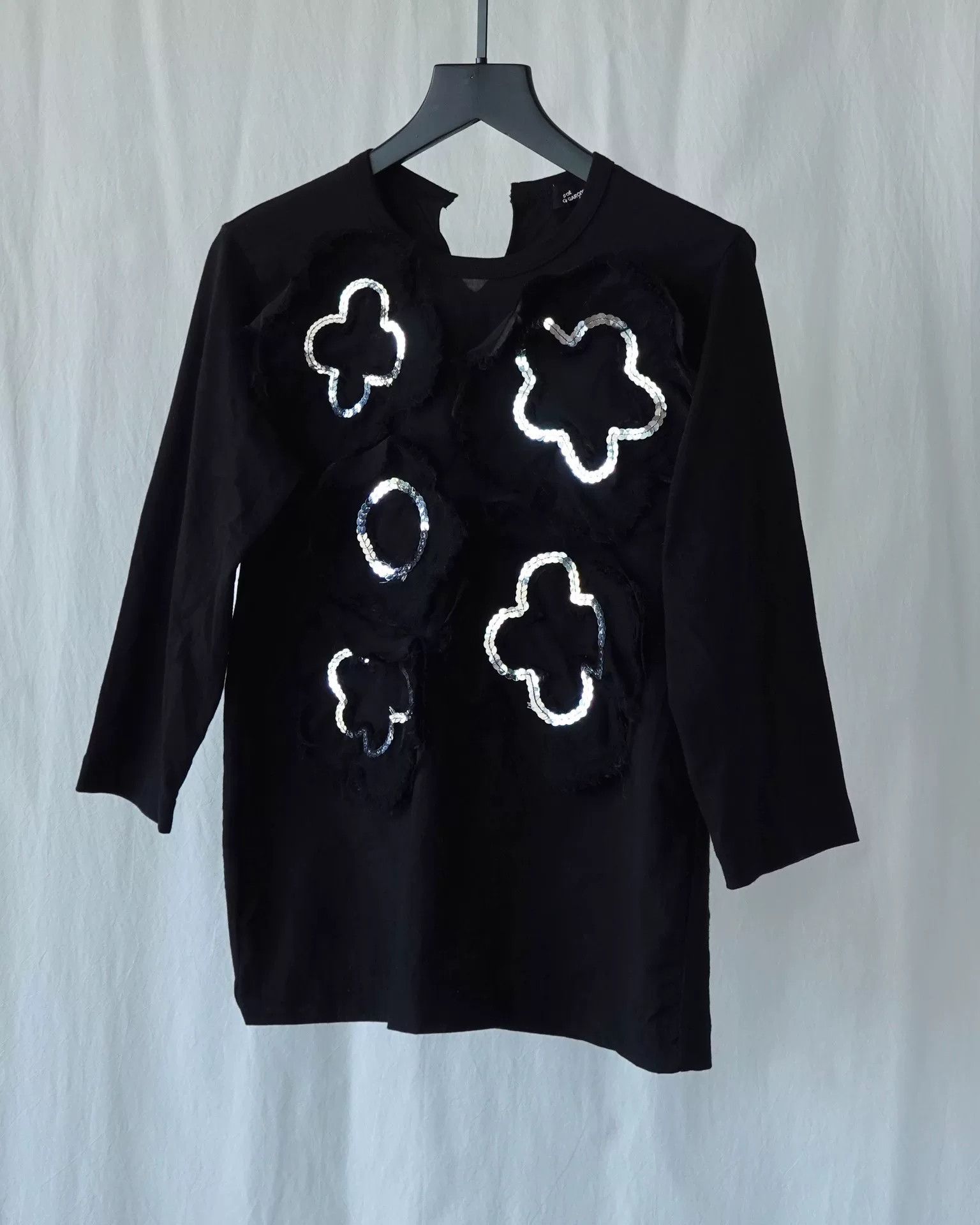 Comme des Garcons Black Floral Detail Three-Quarter Sleeve Top Size S / US 4 / IT 40 - 5 Thumbnail