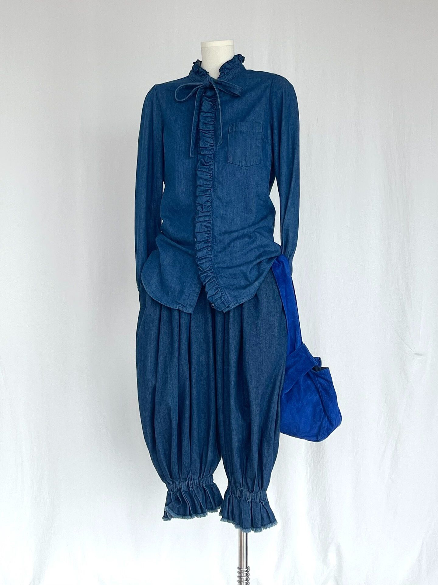Kapital Cute Denim Ruffled Collar Shirt Size XS / US 0-2 / IT 36-38 - 2 Thumbnail