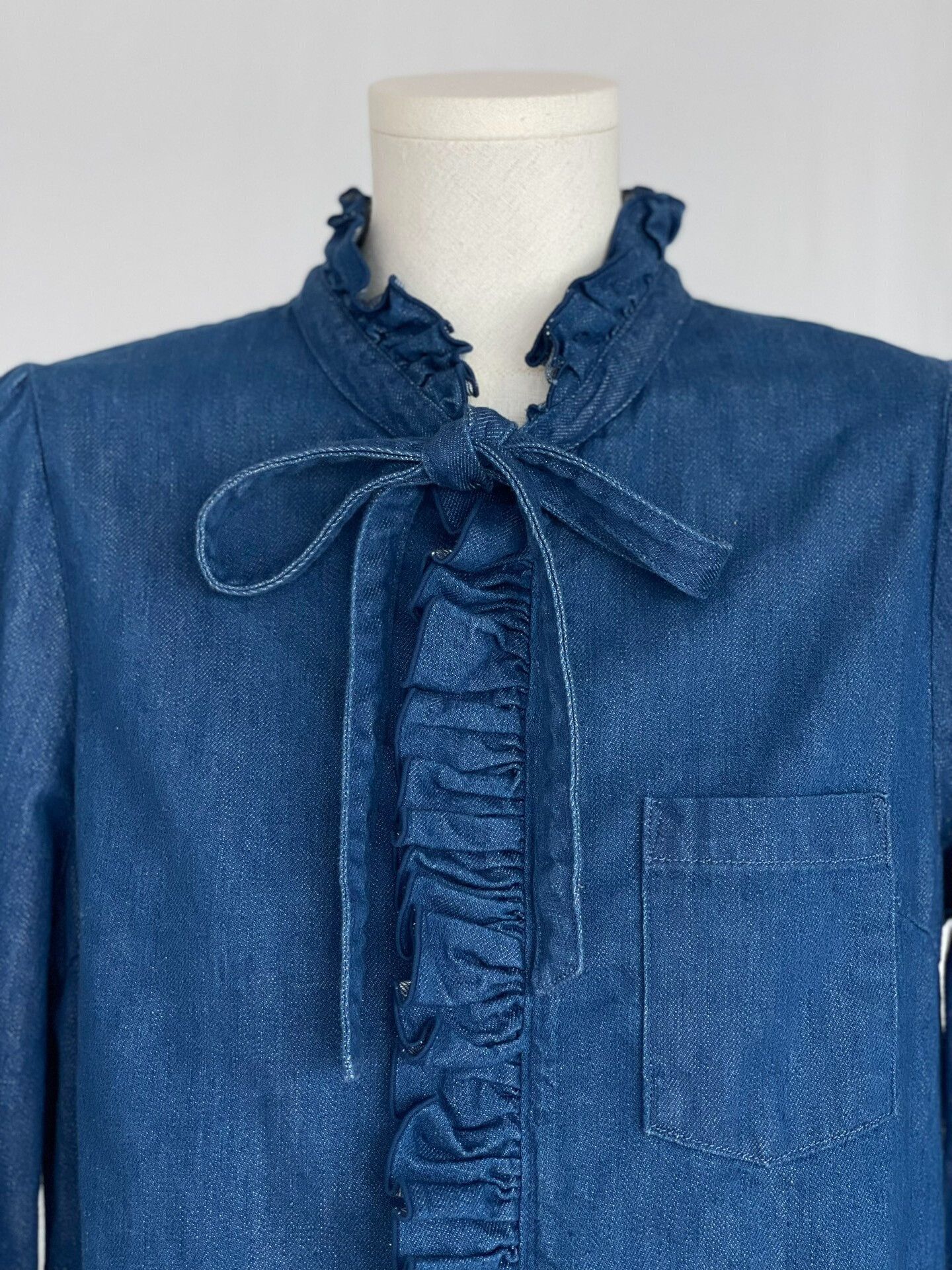 Kapital Cute Denim Ruffled Collar Shirt Size XS / US 0-2 / IT 36-38 - 4 Thumbnail