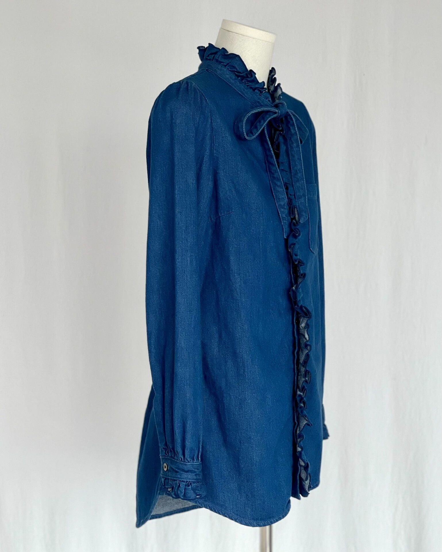 Kapital Cute Denim Ruffled Collar Shirt Size XS / US 0-2 / IT 36-38 - 5 Thumbnail