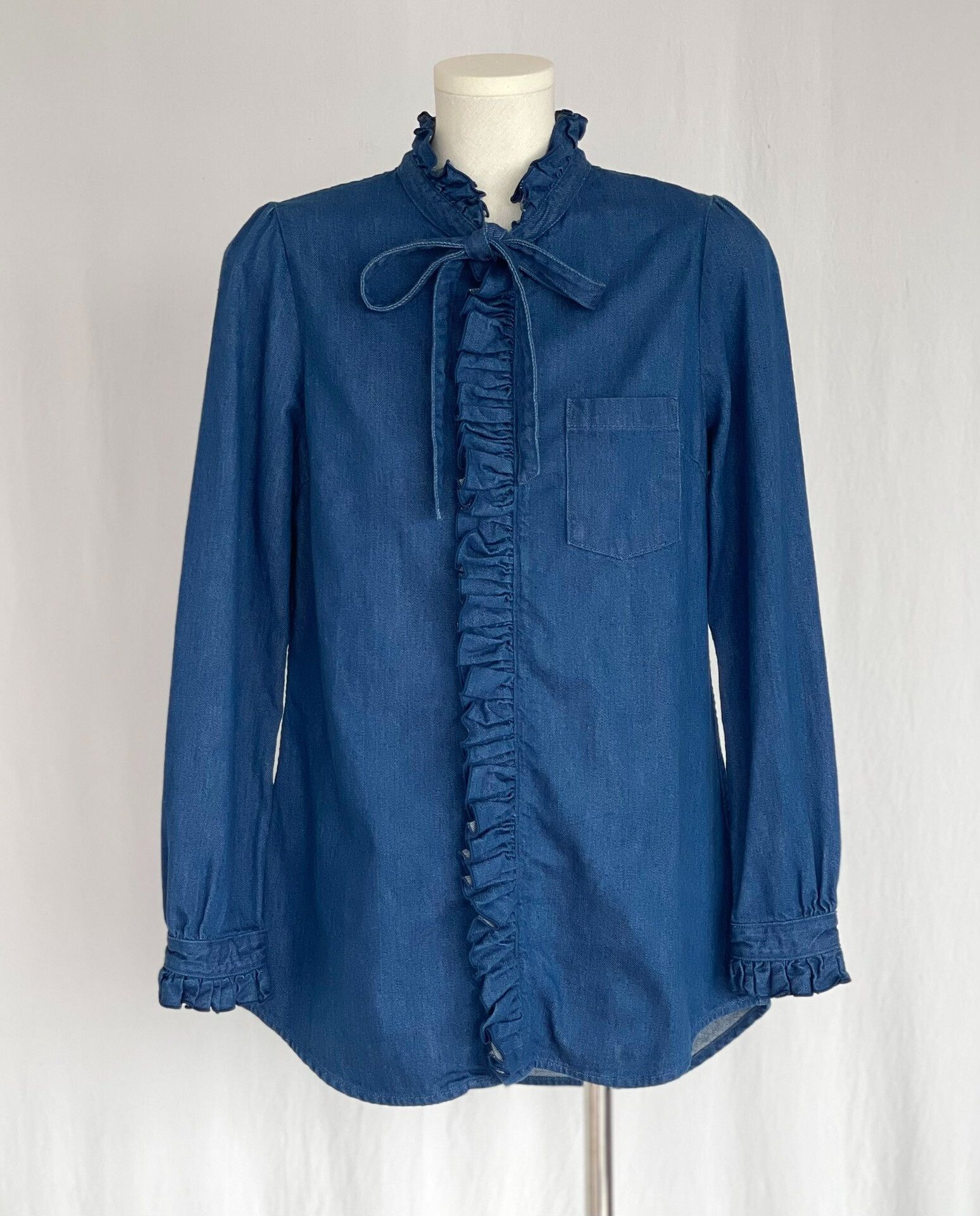 Kapital Cute Denim Ruffled Collar Shirt Size XS / US 0-2 / IT 36-38 - 3 Thumbnail