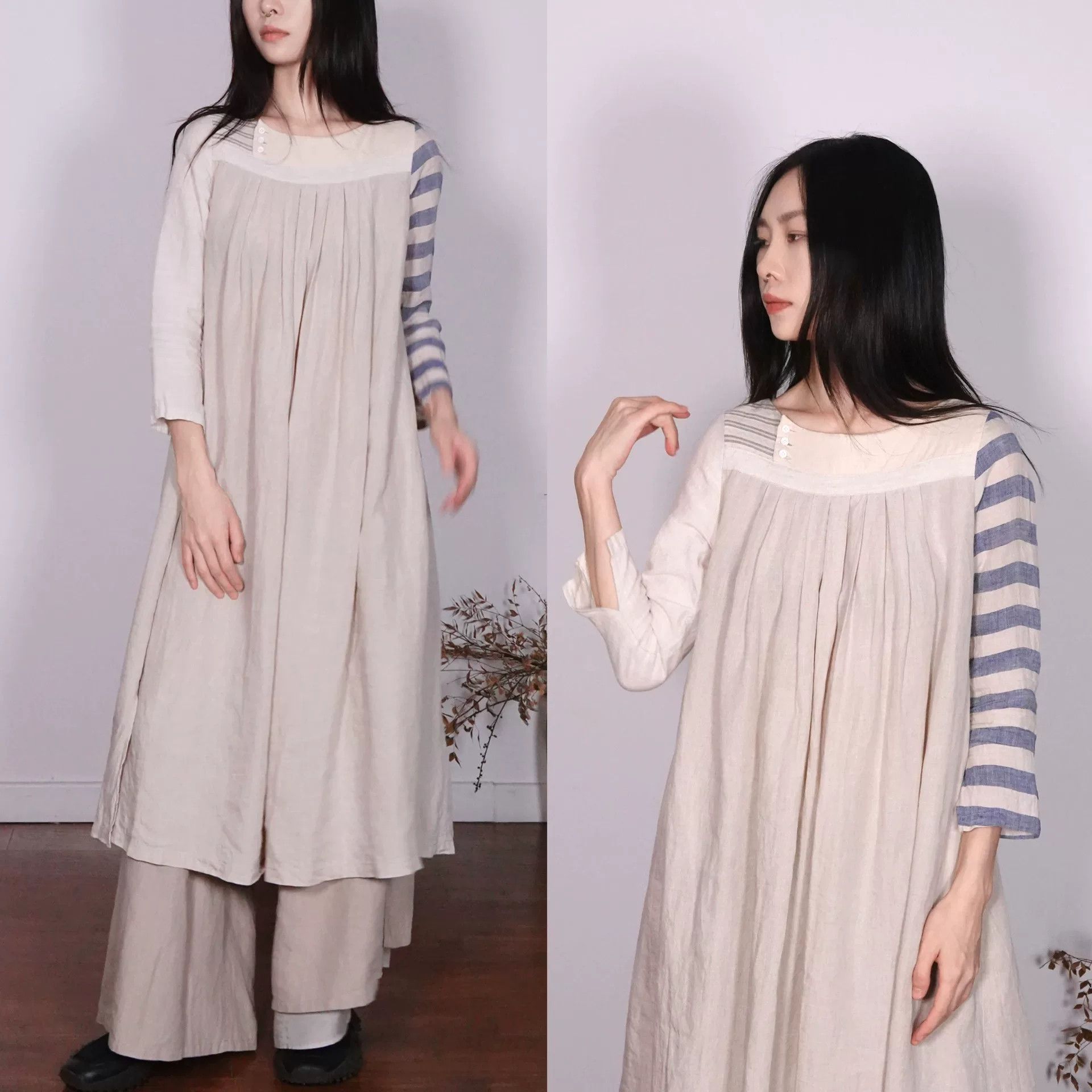 Kapital Striped Sleeve Linen Dress by KAPITAL Size XS / US 0-2 / IT 36-38 - 6 Thumbnail