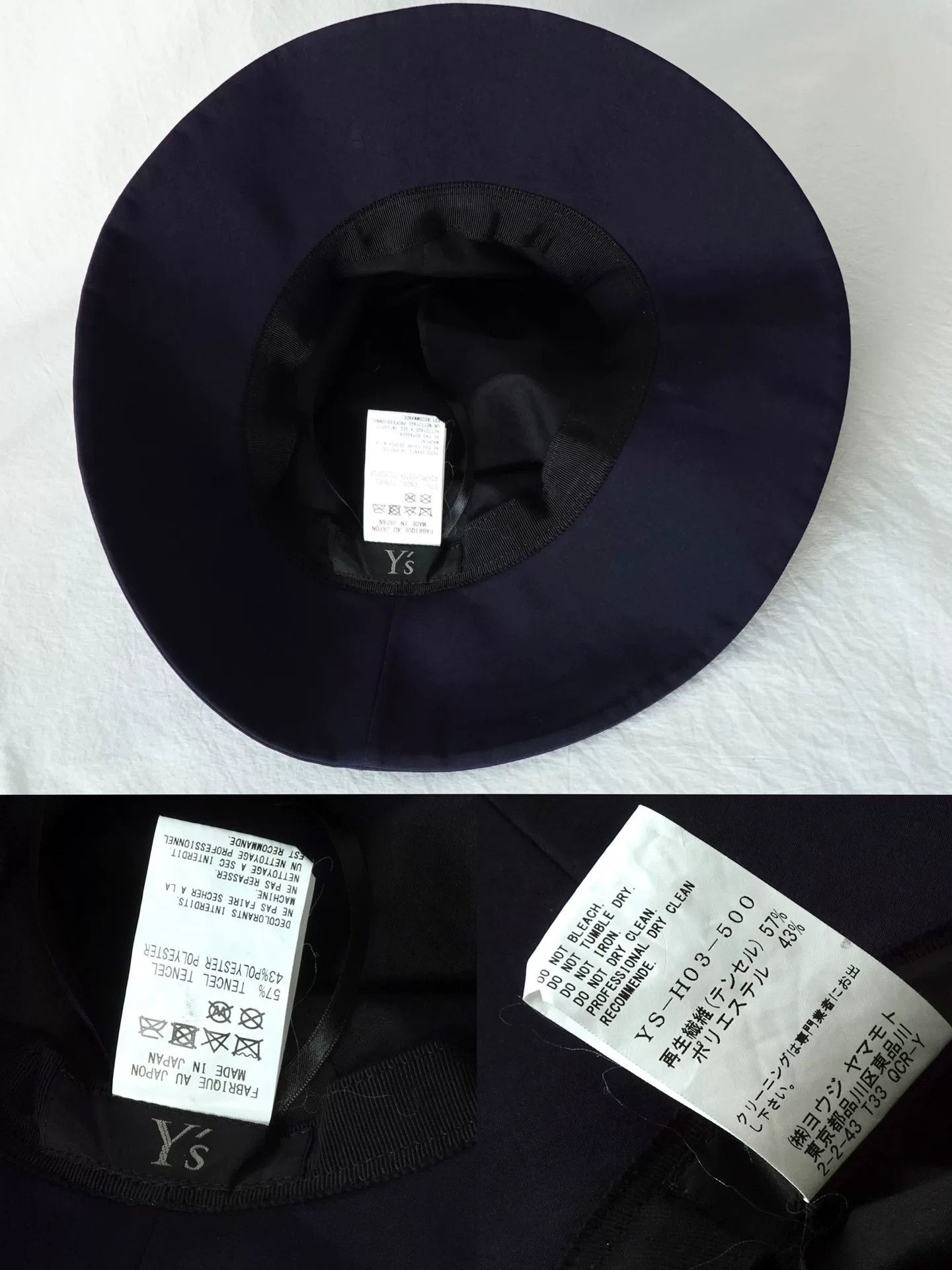 Y's Elegant Navy Pleated Wide Brim Hat Size ONE SIZE - 9 Thumbnail