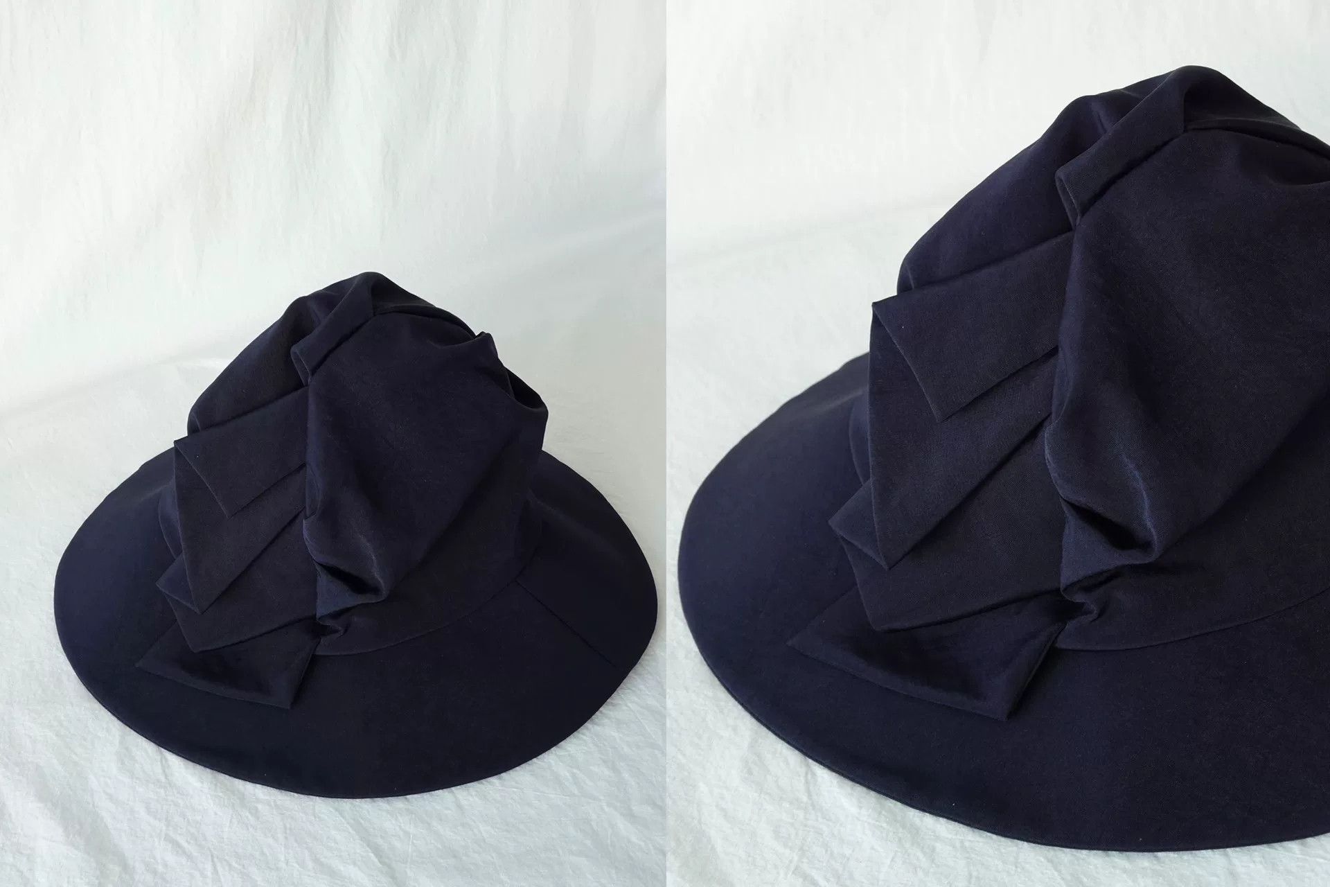 Y's Elegant Navy Pleated Wide Brim Hat Size ONE SIZE - 5 Thumbnail