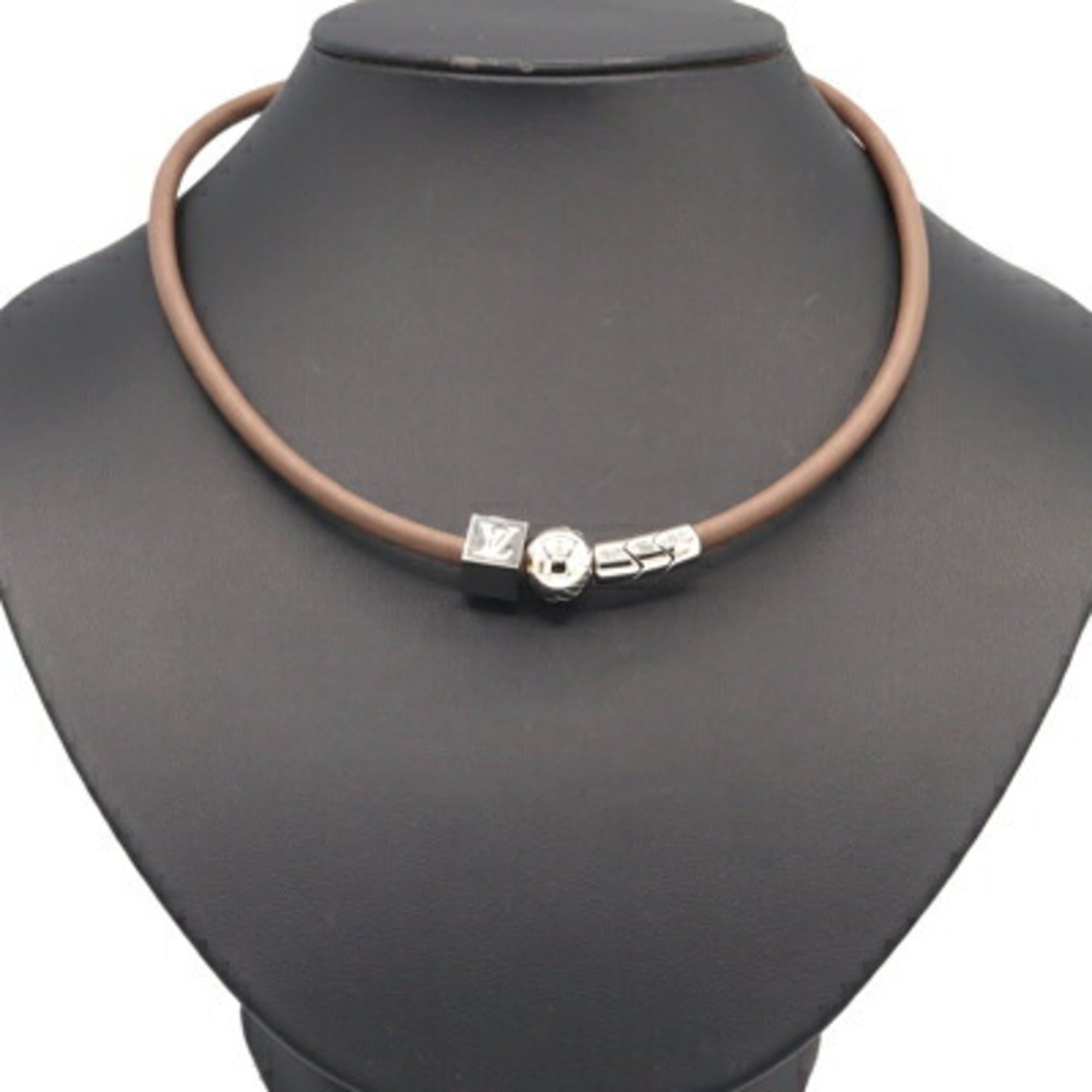 Louis Vuitton Louis Vuitton Choker LV Cordage MP1682 Greige Silver Leather and Metal Necklace for Women Size ONE SIZE - 5 Thumbnail
