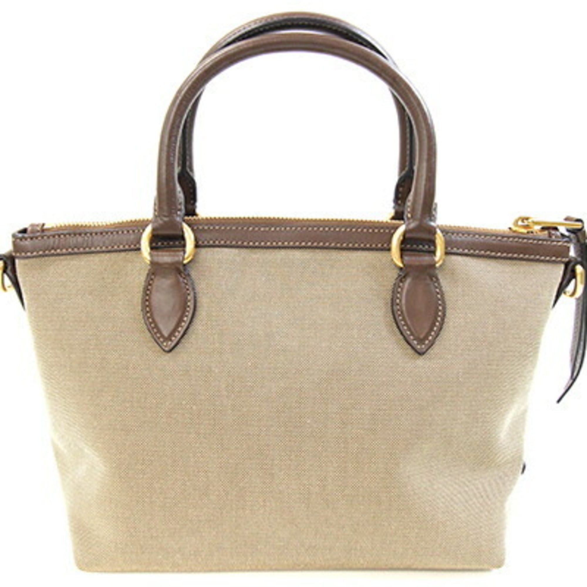 Prada Prada Handbag 1BA111 Beige Brown Canvas Leather Shoulder Ribbon Women's PRADA Size ONE SIZE - 2 Thumbnail