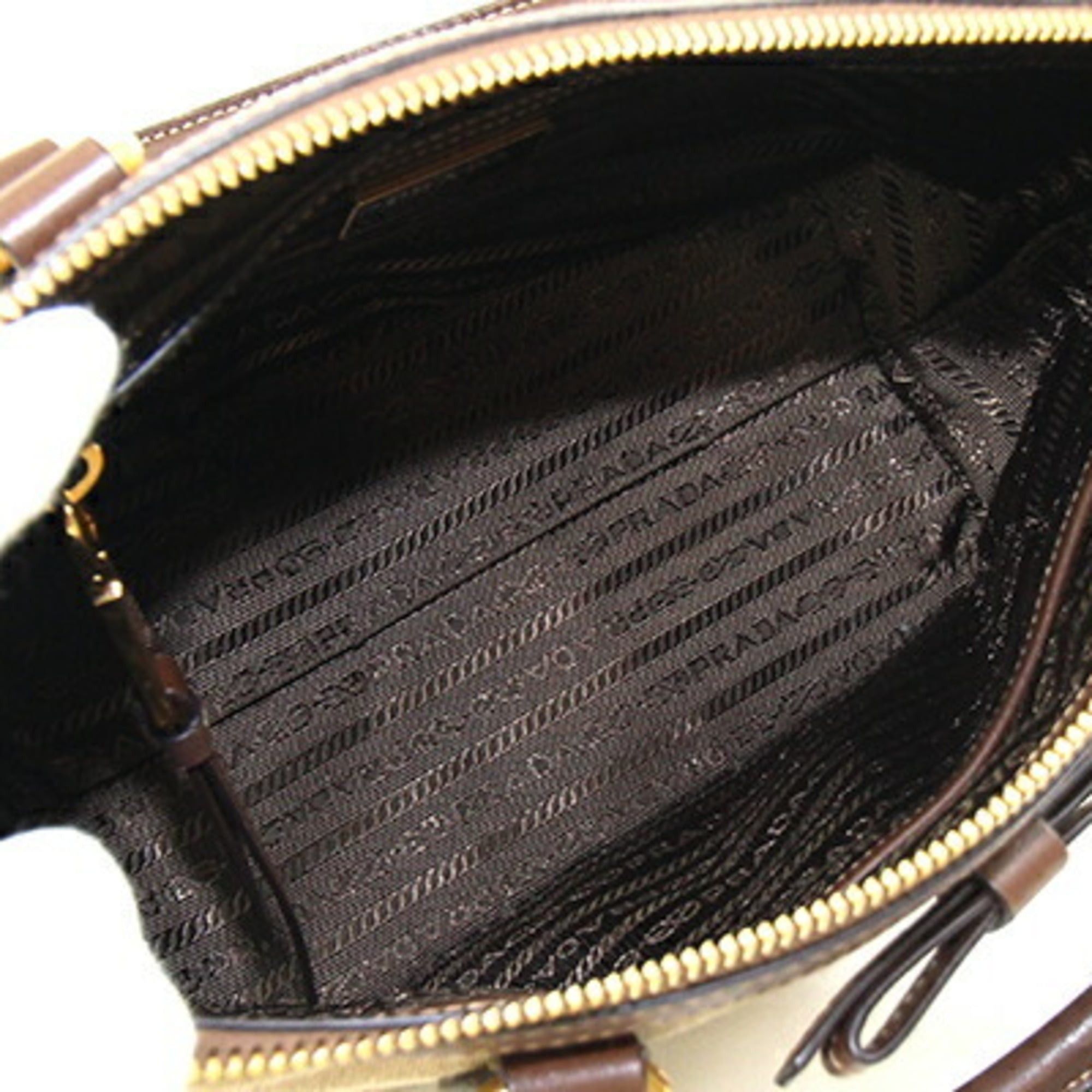 Prada Prada Handbag 1BA111 Beige Brown Canvas Leather Shoulder Ribbon Women's PRADA Size ONE SIZE - 3 Thumbnail