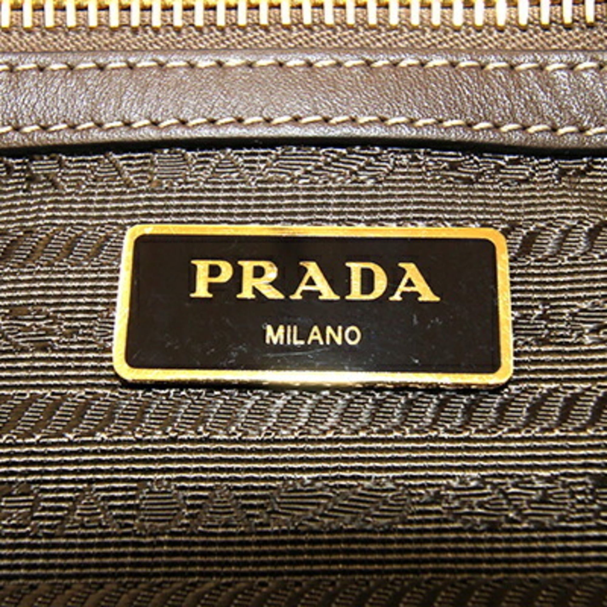 Prada Prada Handbag 1BA111 Beige Brown Canvas Leather Shoulder Ribbon Women's PRADA Size ONE SIZE - 4 Thumbnail