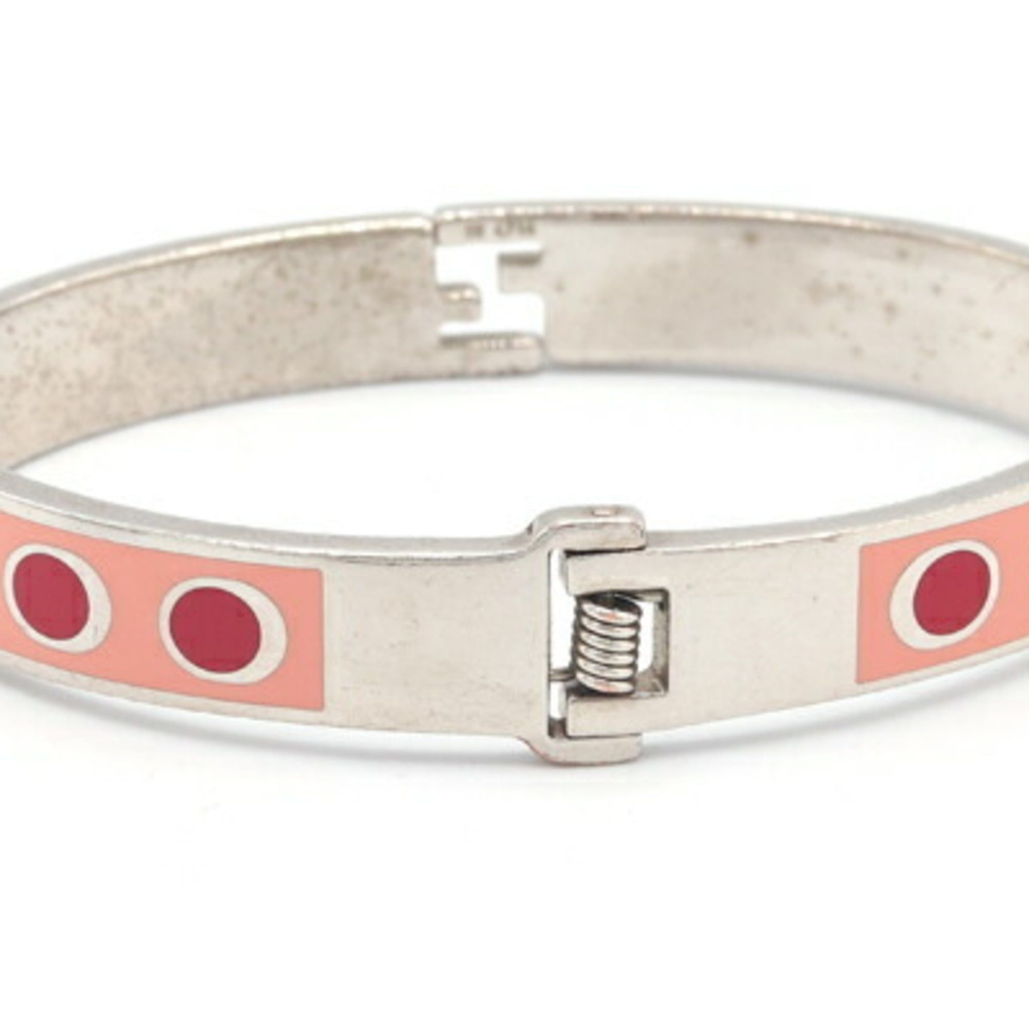 Fendi Bangle, Salmon Pink, Red, and Silver Metal, Medium Size, Women's, FENDI