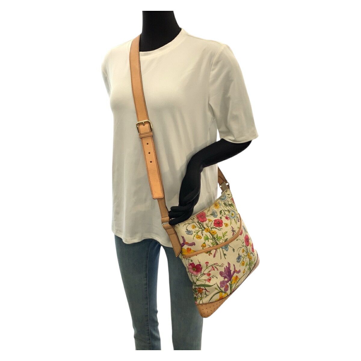Gucci Gucci Gucci Flora Canvas/Leather Shoulder Bag Textile Shoulder Bag 145857 DUTY FREE for USA Size ONE SIZE - 6 Thumbnail