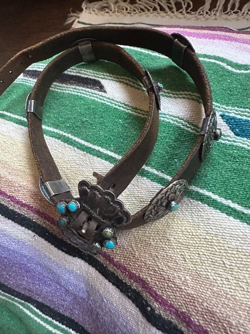 Japanese Brand Navajo Silver Turquoise Leather Belt Bracelet Size ONE SIZE - 9 Thumbnail