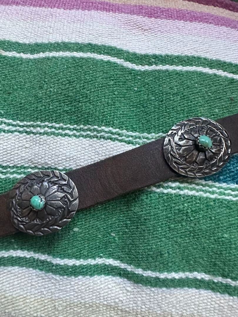 Japanese Brand Navajo Silver Turquoise Leather Belt Bracelet Size ONE SIZE - 4 Thumbnail