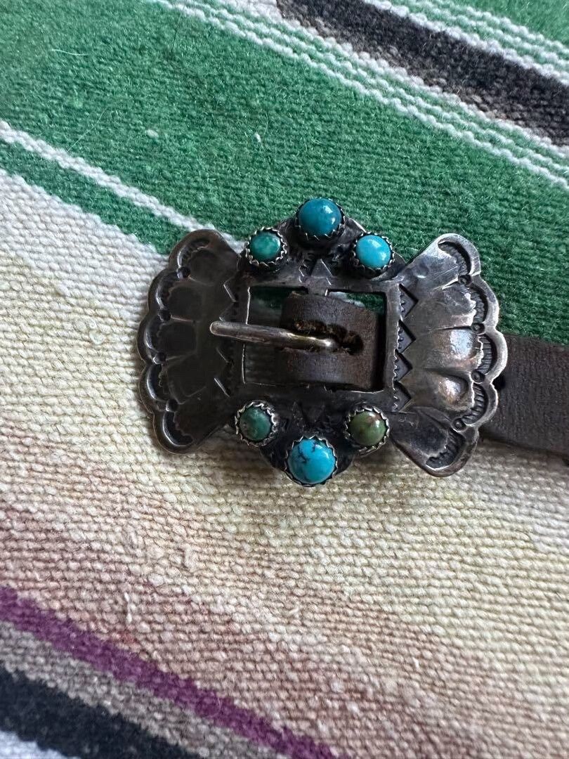 Japanese Brand Navajo Silver Turquoise Leather Belt Bracelet Size ONE SIZE - 3 Thumbnail