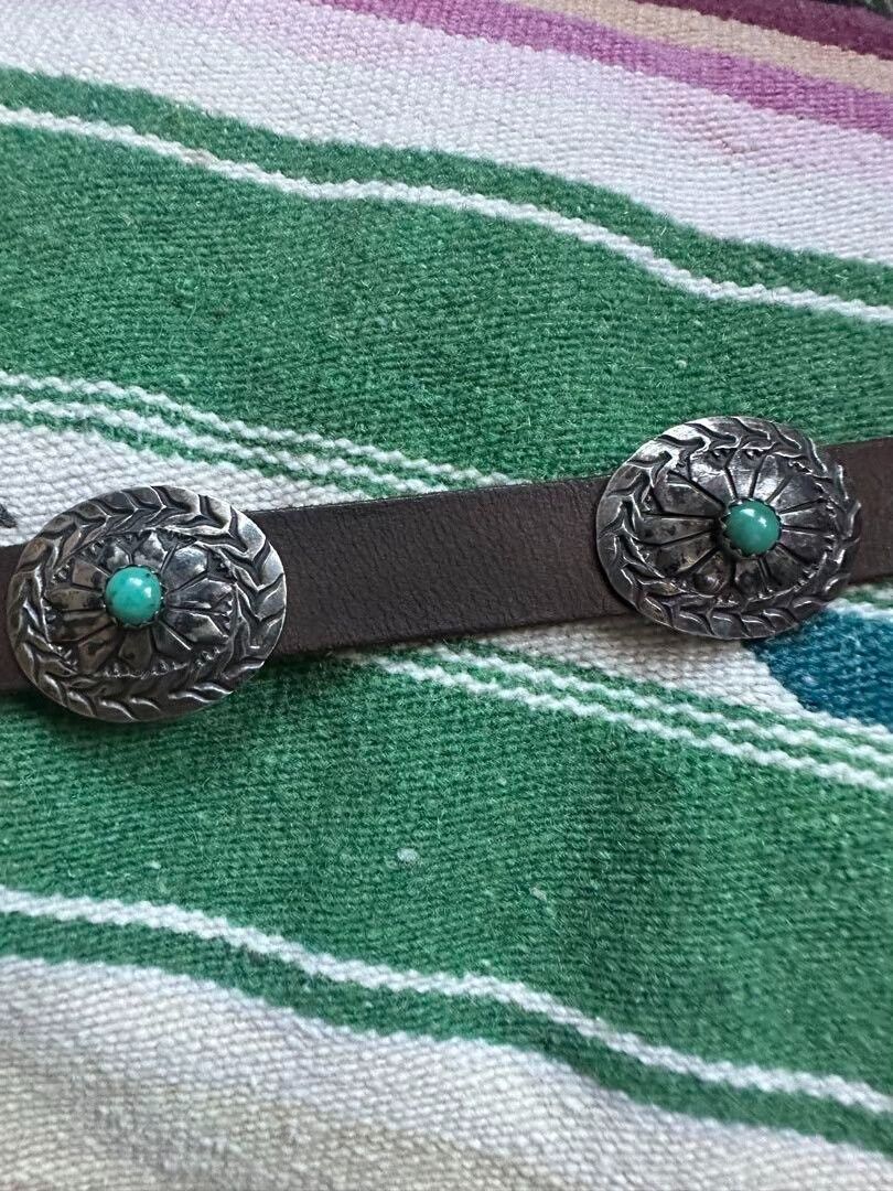 Japanese Brand Navajo Silver Turquoise Leather Belt Bracelet Size ONE SIZE - 5 Thumbnail