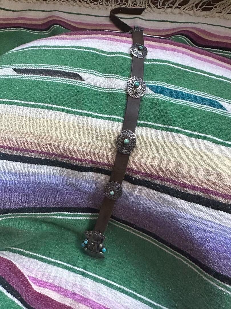 Japanese Brand Navajo Silver Turquoise Leather Belt Bracelet Size ONE SIZE - 2 Thumbnail