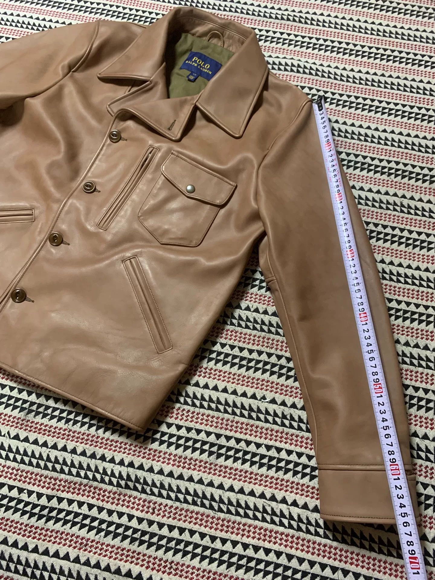 Polo Ralph Lauren beige leather motorcycle jacket by POLO Size US L / EU 52-54 / 3 - 7 Thumbnail