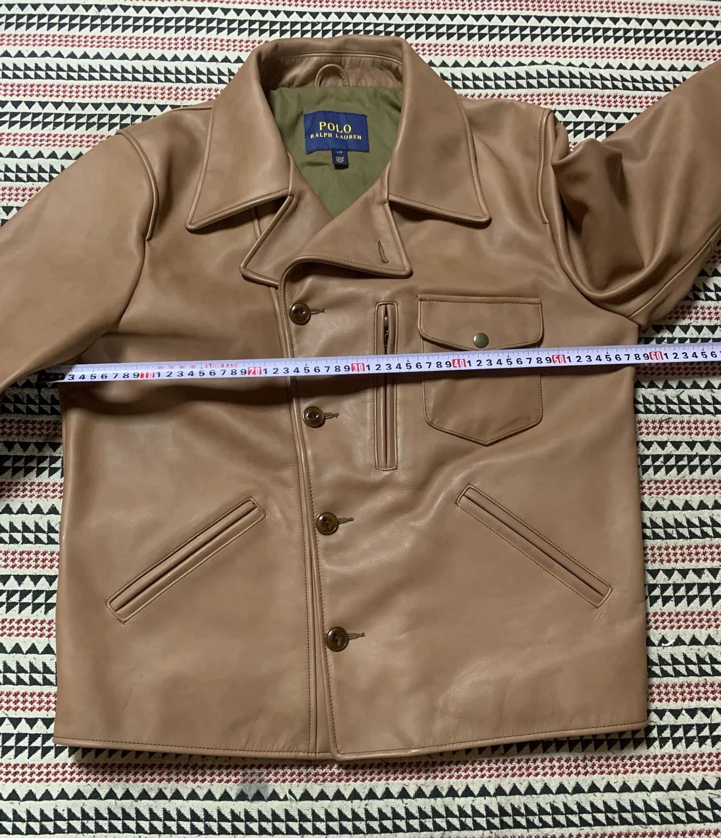 Polo Ralph Lauren beige leather motorcycle jacket by POLO Size US L / EU 52-54 / 3 - 8 Thumbnail