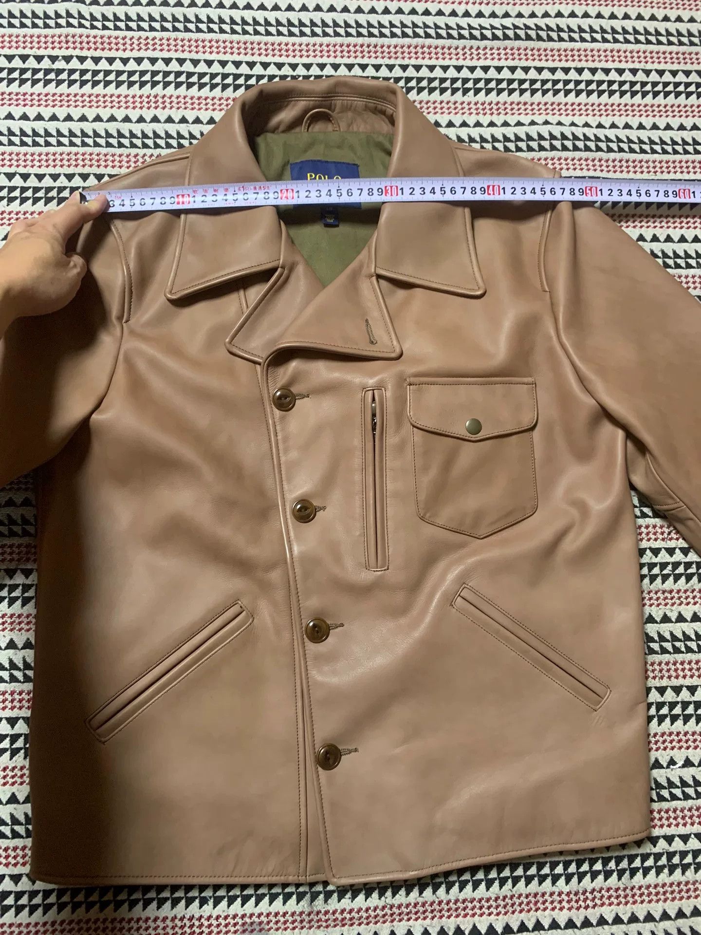 Polo Ralph Lauren beige leather motorcycle jacket by POLO Size US L / EU 52-54 / 3 - 6 Thumbnail