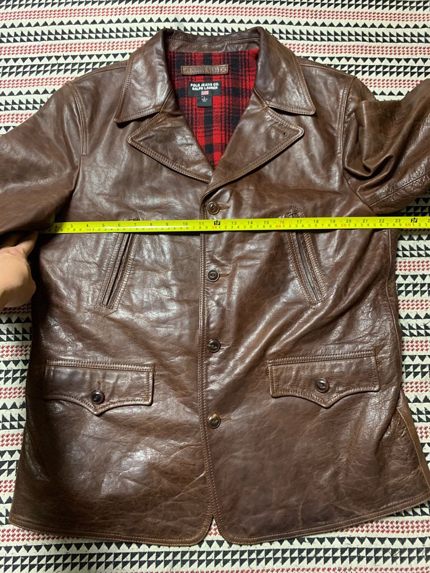 Polo Ralph Lauren brown leather POLO jacket with plaid lining Size US L / EU 52-54 / 3 - 8 Thumbnail