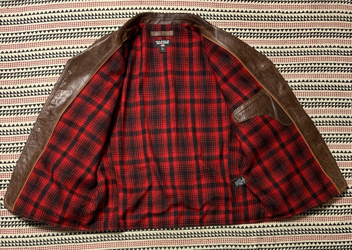 Polo Ralph Lauren brown leather POLO jacket with plaid lining Size US L / EU 52-54 / 3 - 3 Thumbnail
